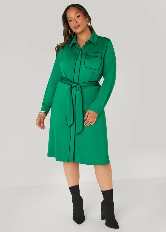 Belted Knit Shirtdress sold by Ashley Stewart