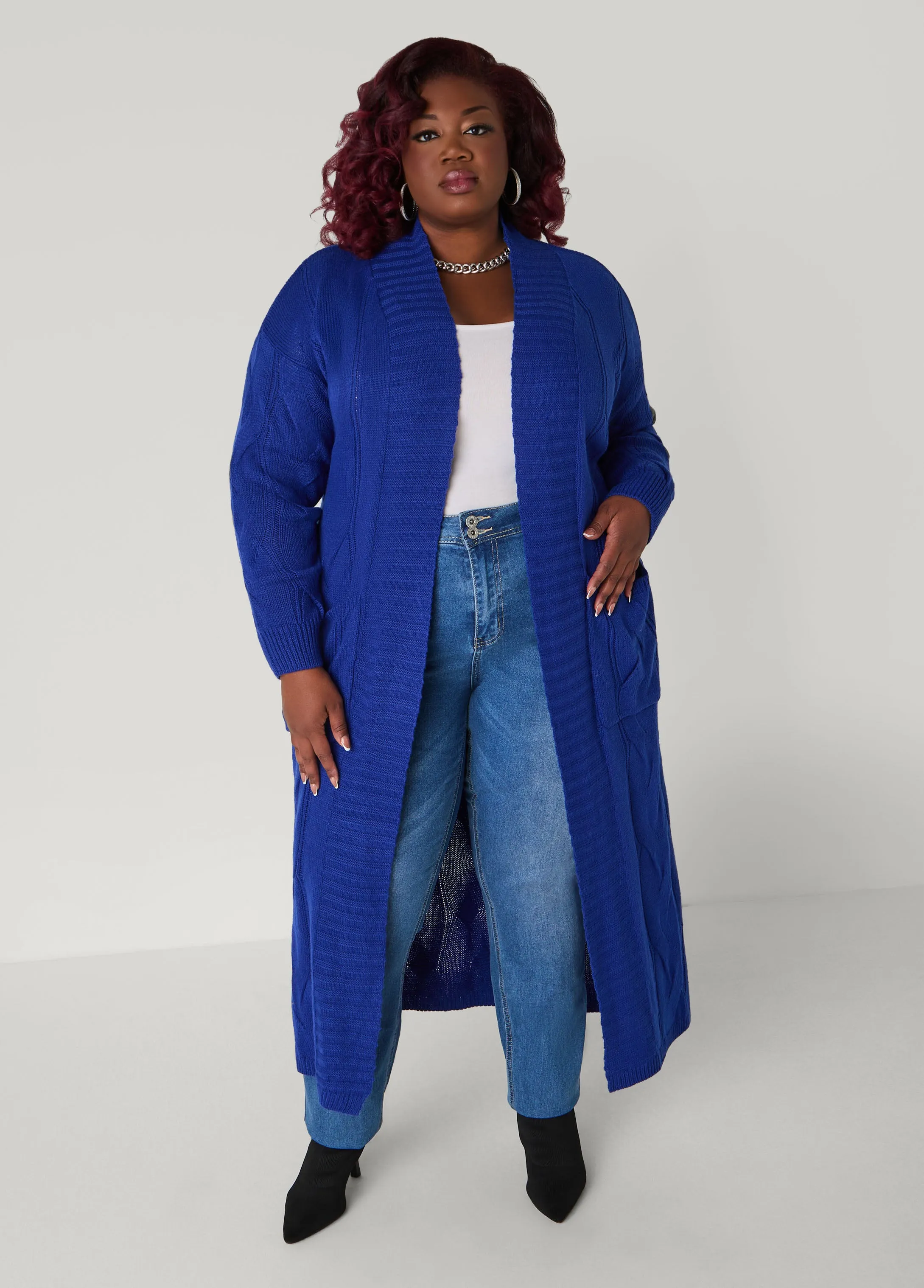 Cable Knit Duster sold by Ashley Stewart
