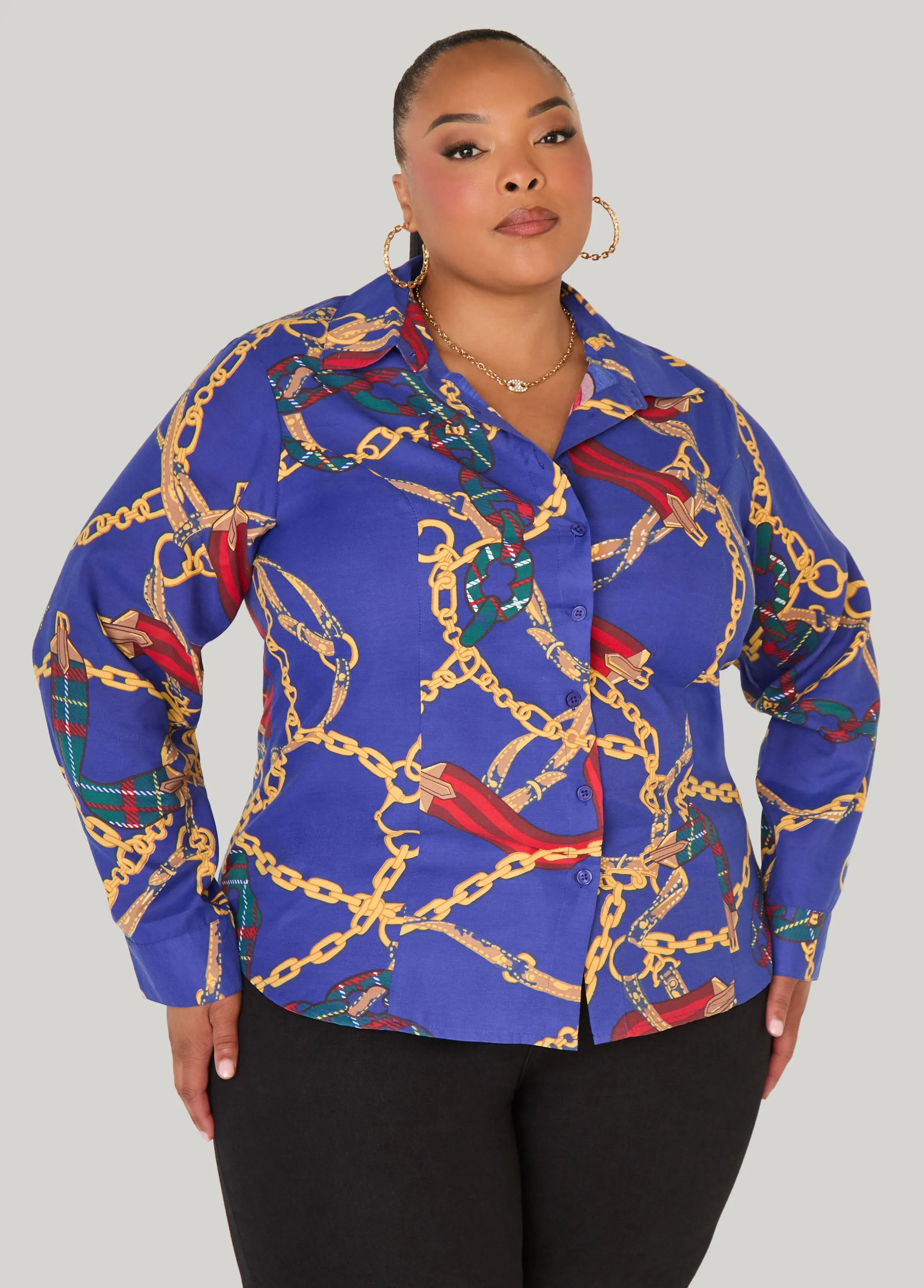 Chain Cotton Blend Shirt sold by Ashley Stewart product image thumbnail 5