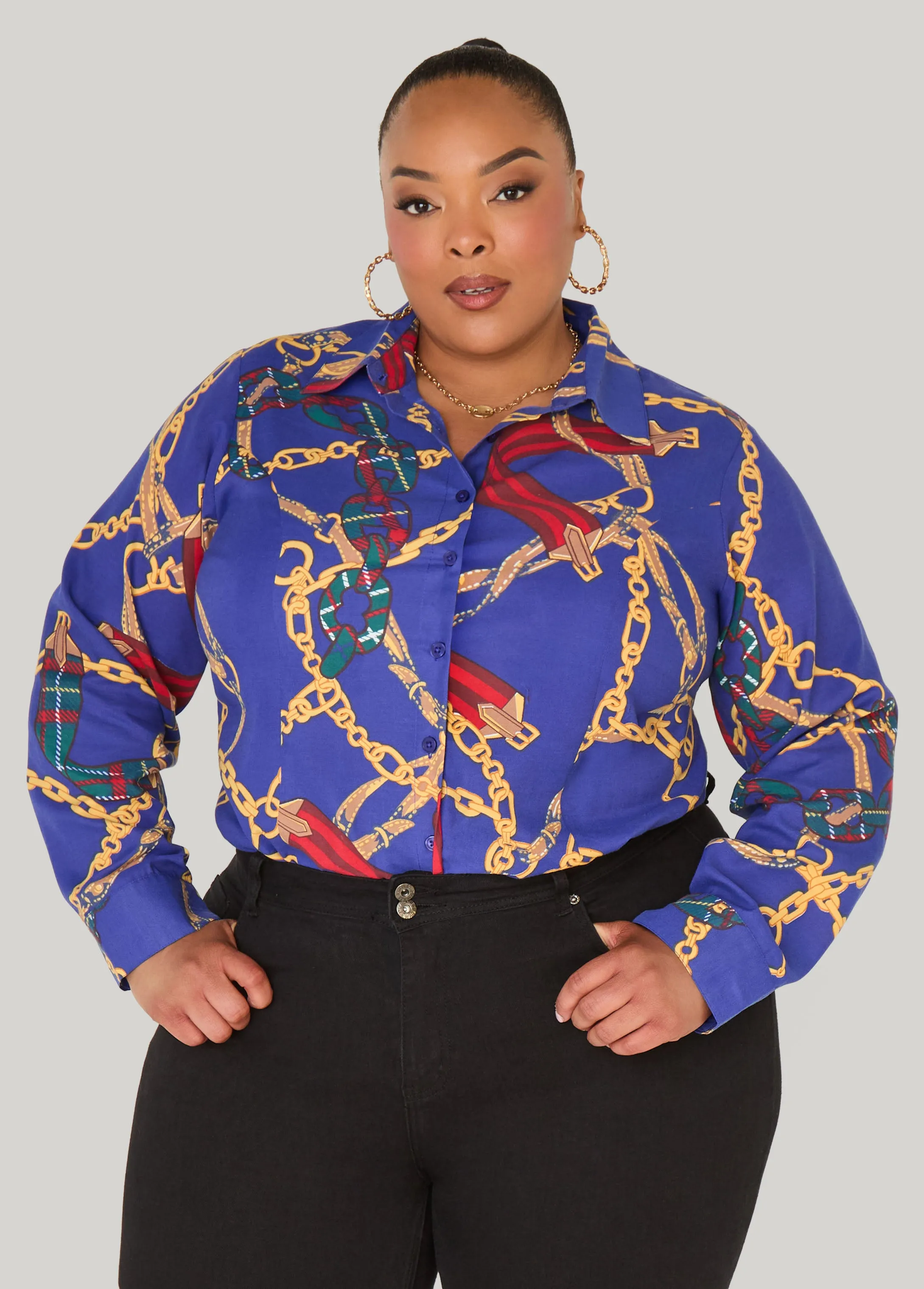 Chain Cotton Blend Shirt sold by Ashley Stewart