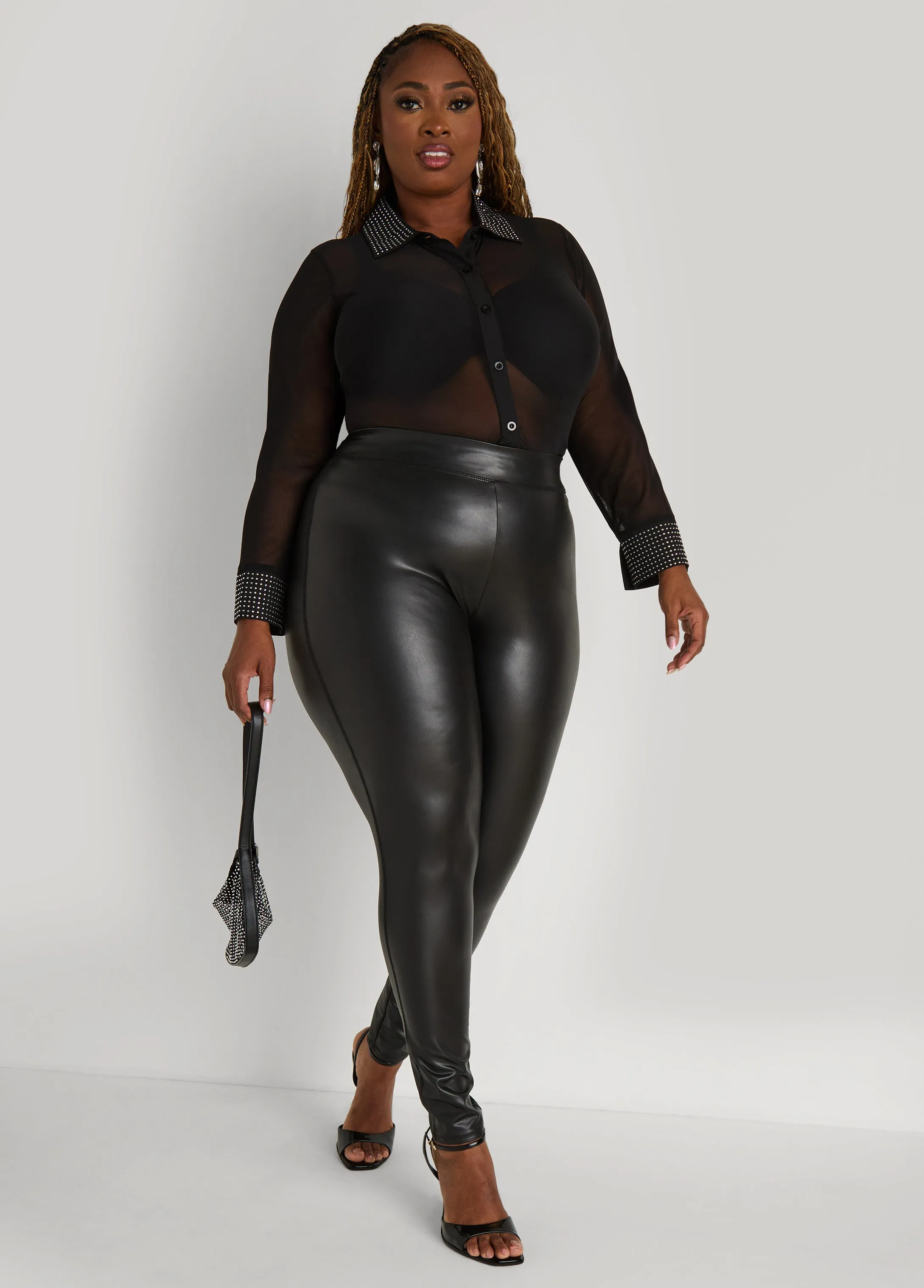 Crystal Embellished Mesh Shirt sold by Ashley Stewart product image thumbnail 3