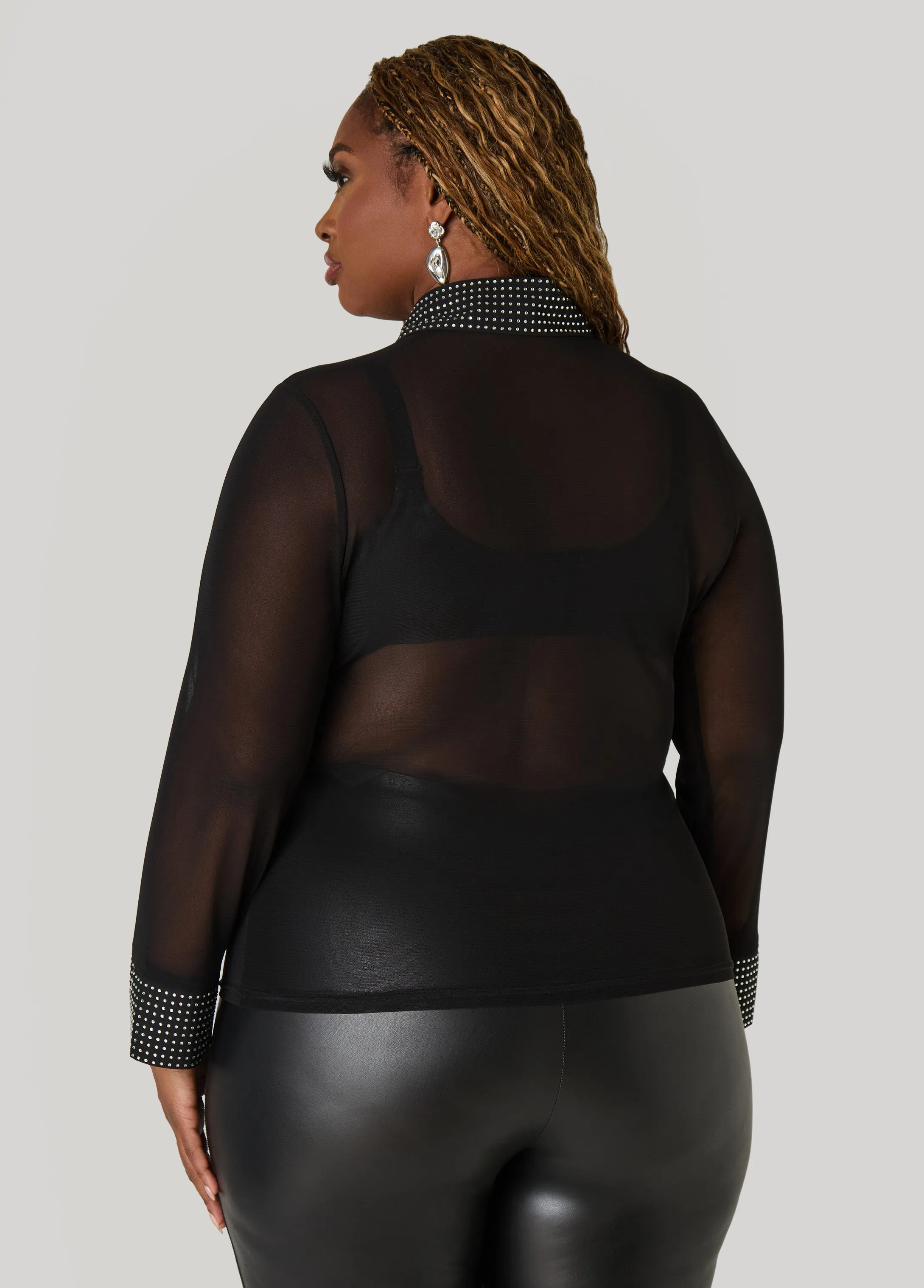 Crystal Embellished Mesh Shirt sold by Ashley Stewart product image thumbnail 2