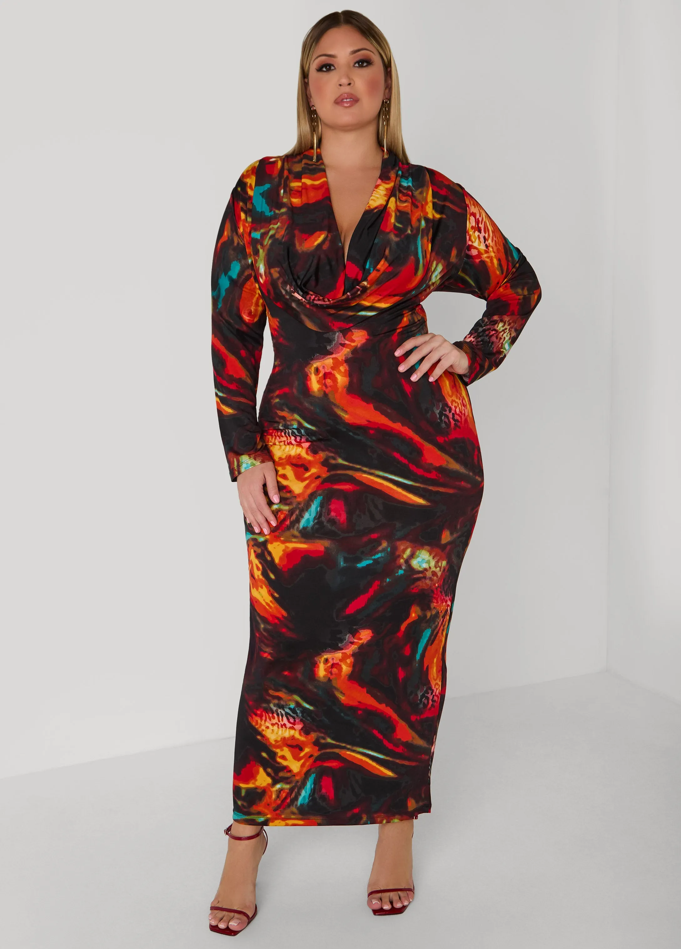 Abstract Cowl Neck Maxi Dress sold by Ashley Stewart