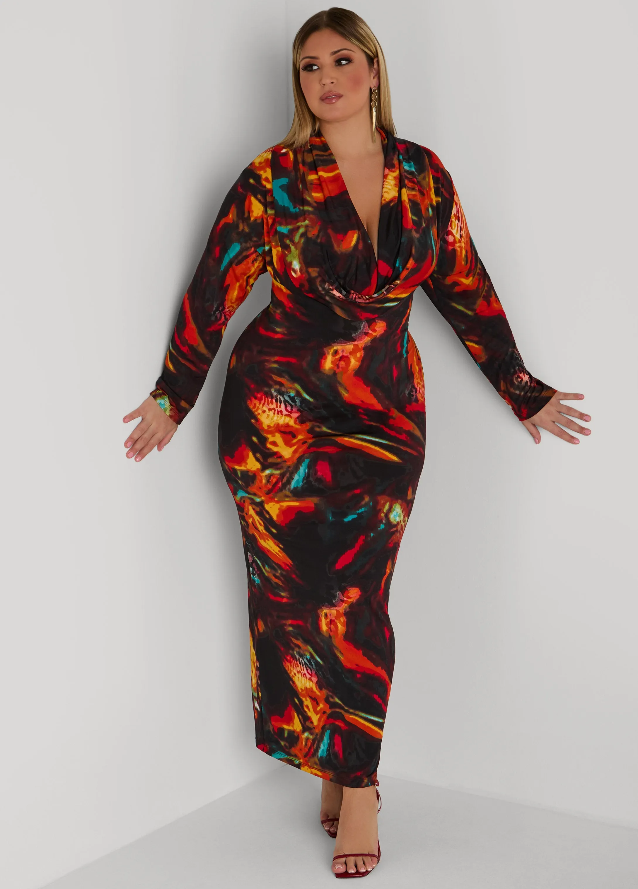 Abstract Cowl Neck Maxi Dress sold by Ashley Stewart product image thumbnail 2
