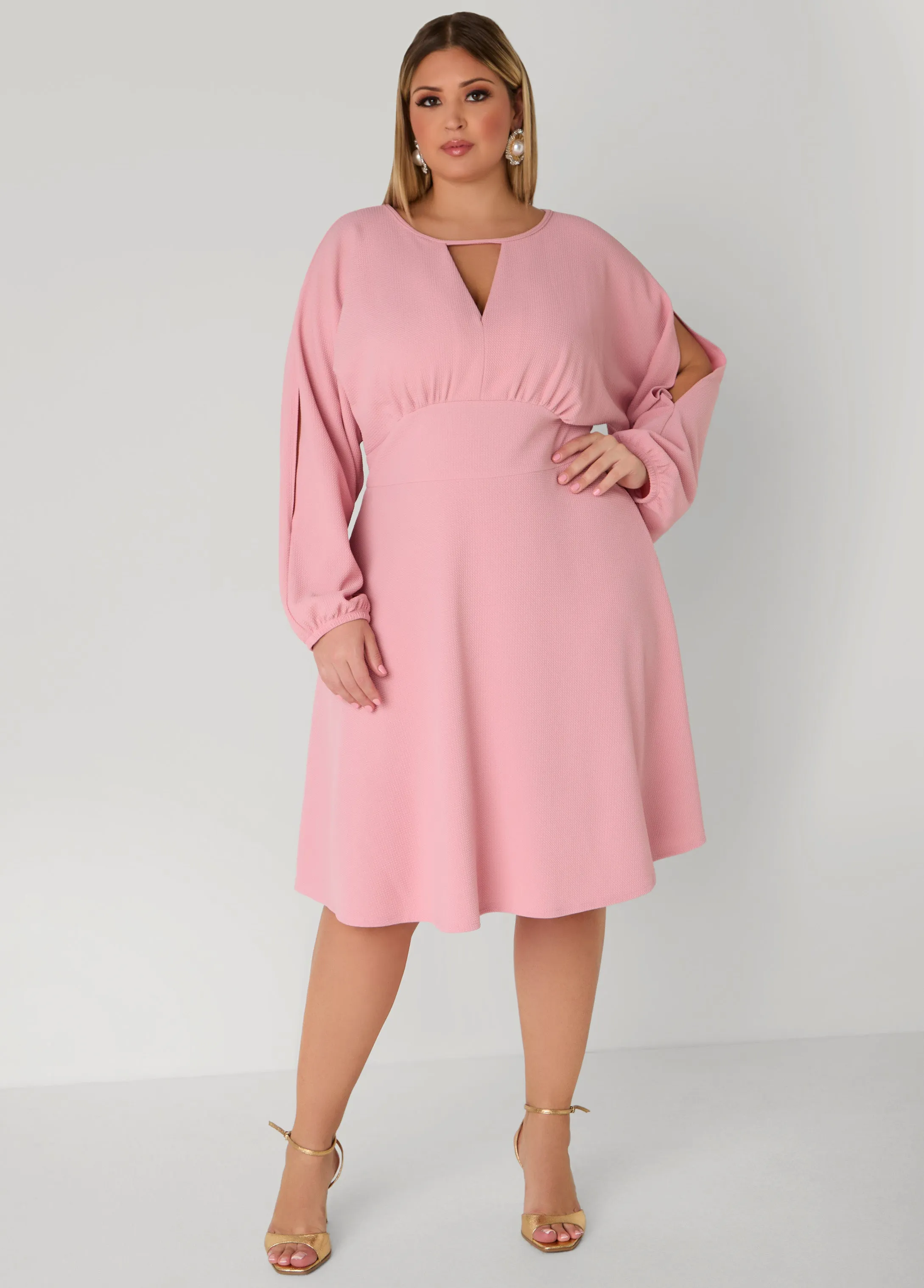 Split Sleeve Textured A Line Dress sold by Ashley Stewart product image thumbnail 2