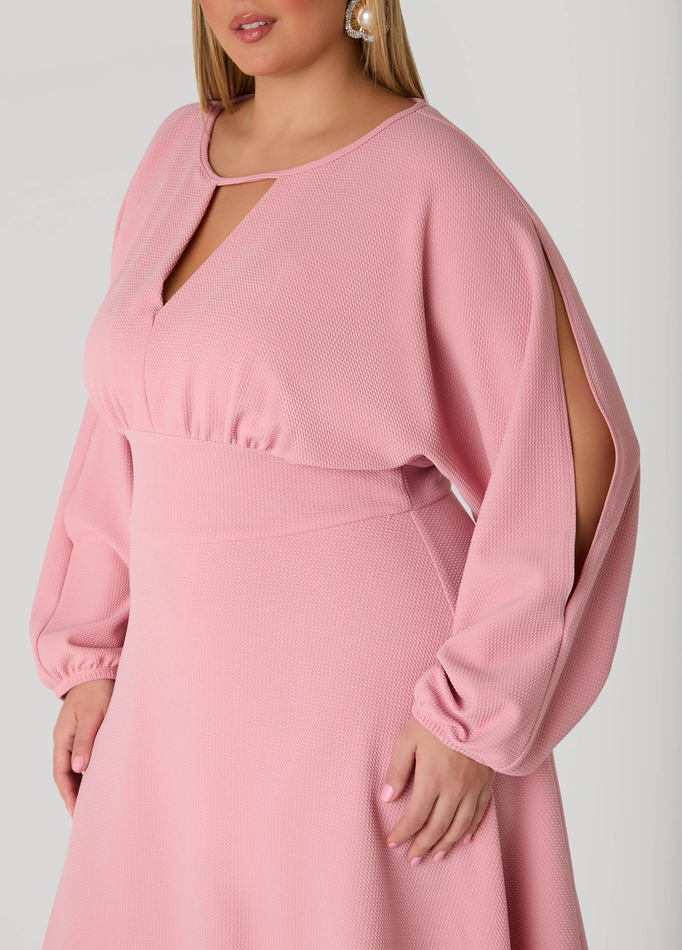 Split Sleeve Textured A Line Dress sold by Ashley Stewart product image thumbnail 3