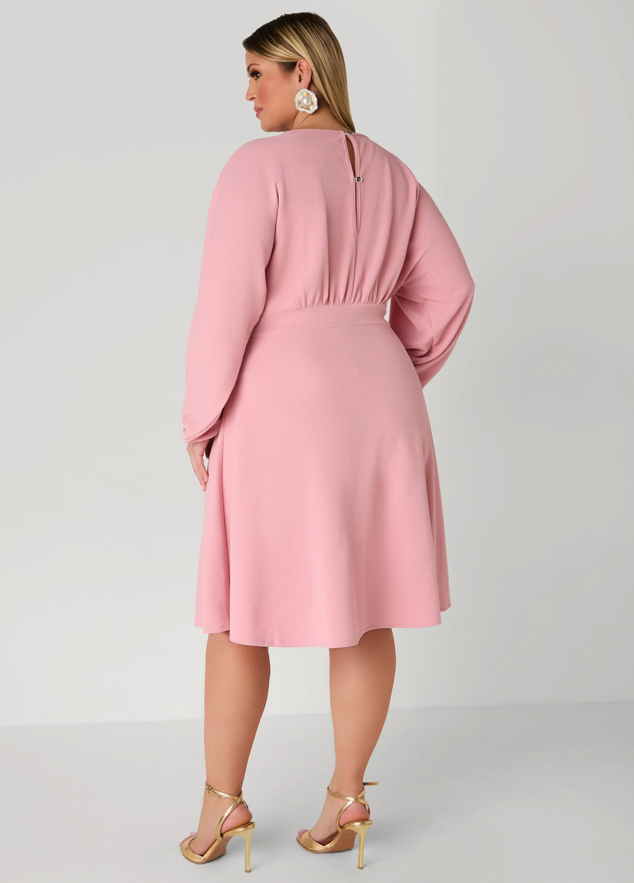 Split Sleeve Textured A Line Dress sold by Ashley Stewart product image thumbnail 4