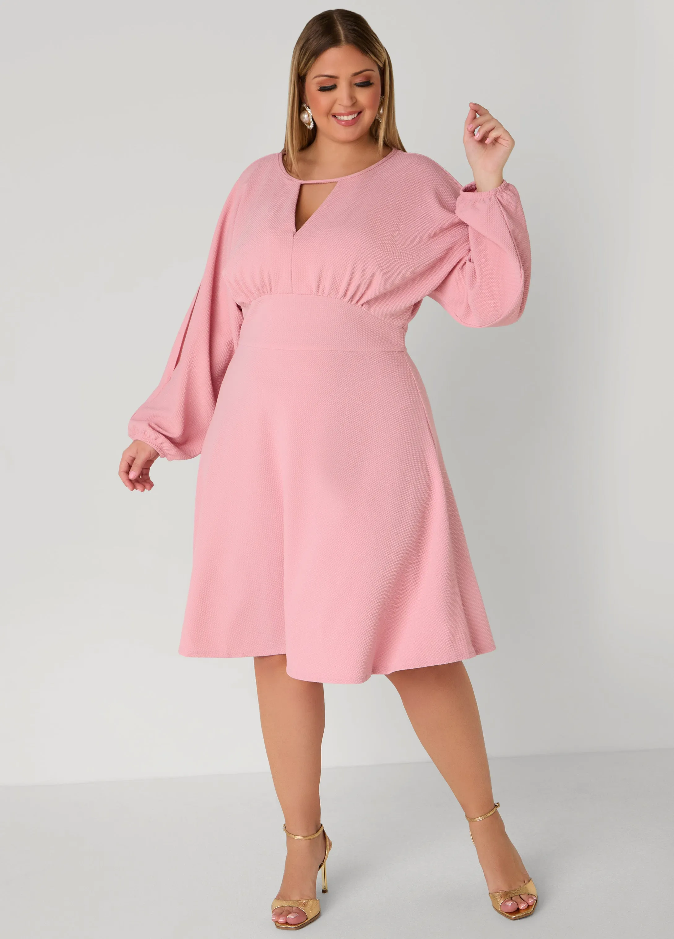 Split Sleeve Textured A Line Dress sold by Ashley Stewart