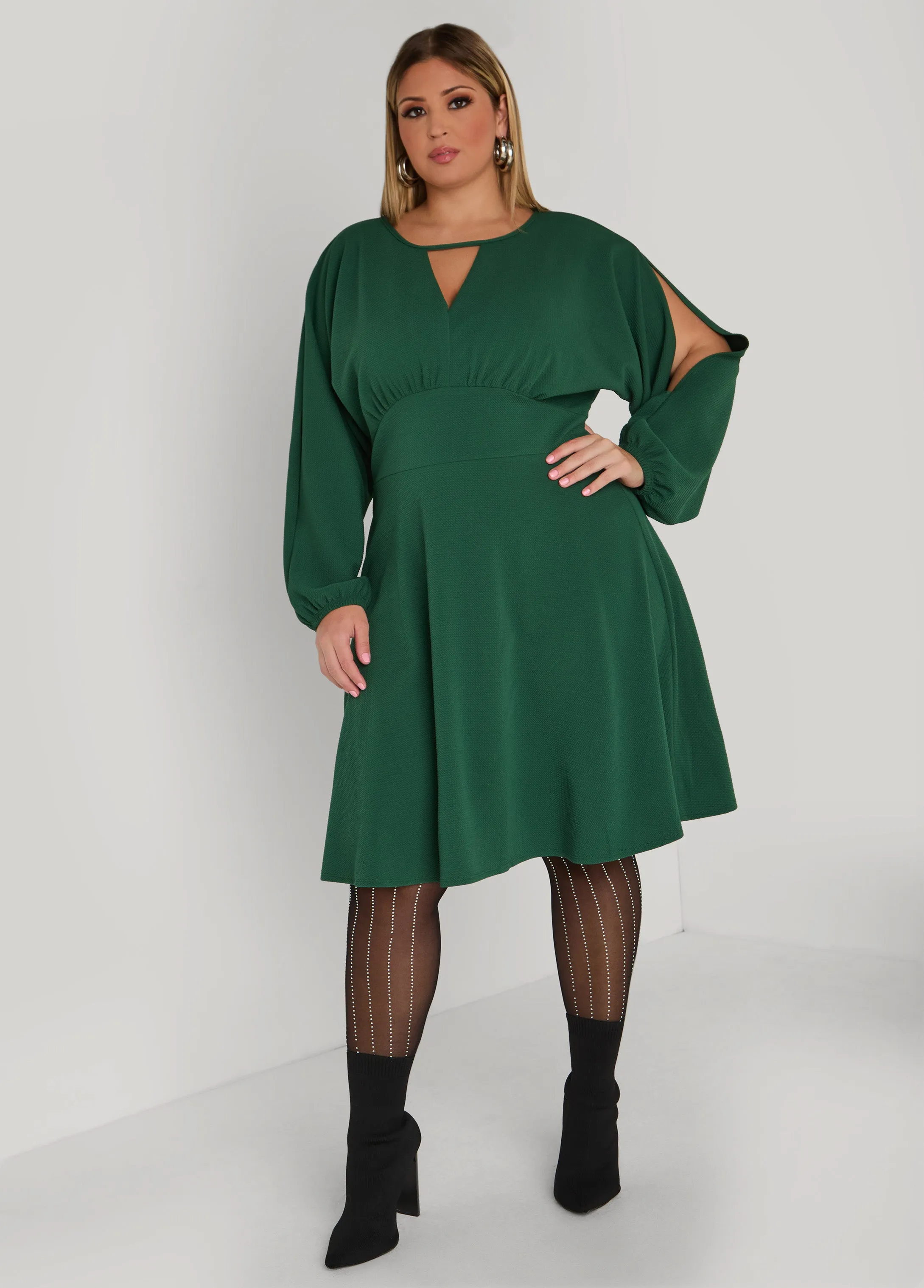 Split Sleeve Textured A Line Dress sold by Ashley Stewart product image thumbnail 5