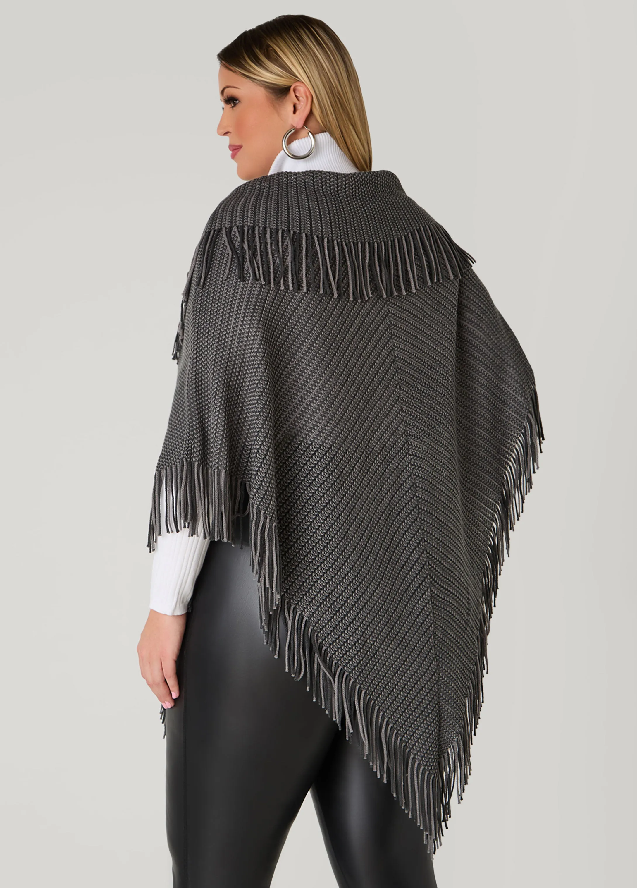 Fringed V Cut Ribbed Poncho sold by Ashley Stewart product image thumbnail 2