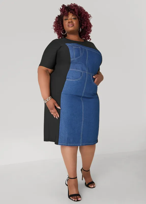 Denim Paneled Sheath Dress sold by Ashley Stewart