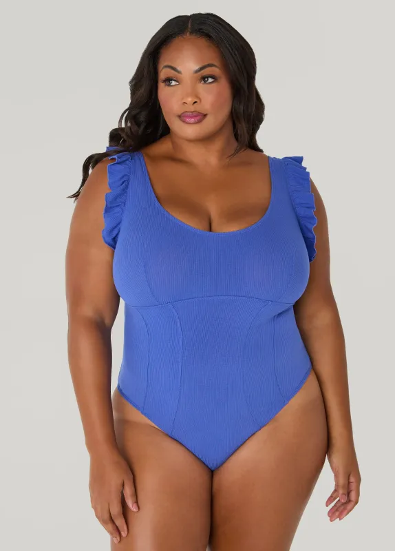 Ruffled Ribbed Jersey Bodysuit sold by Ashley Stewart