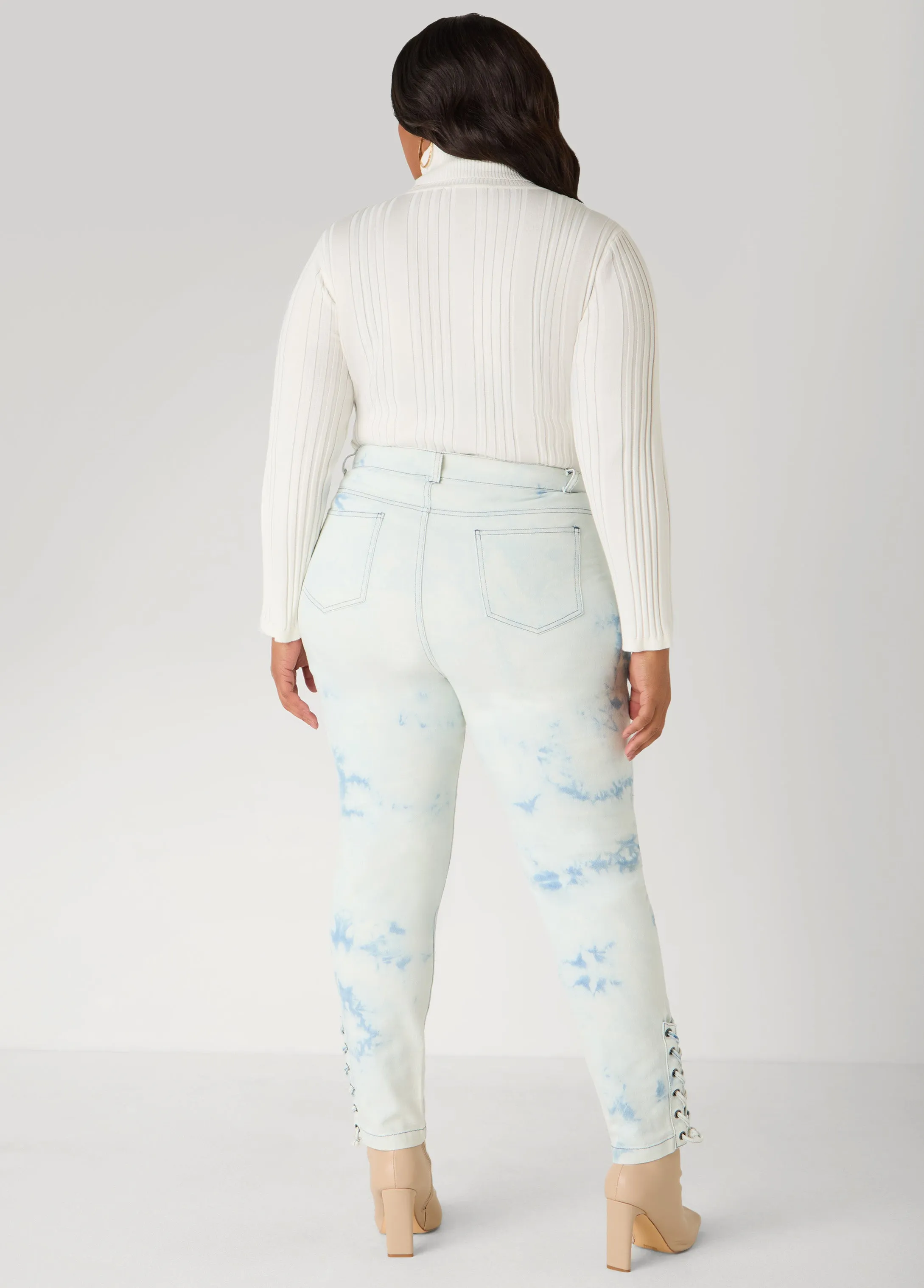 Lace Up Acid Wash Skinny Jeans sold by Ashley Stewart product image thumbnail 2