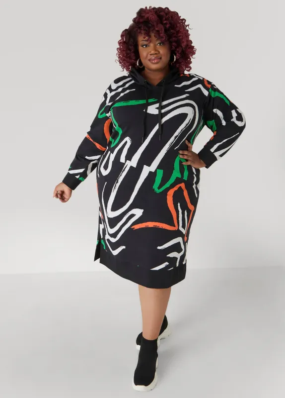 Brushstroke Print Hoodie Dress sold by Ashley Stewart