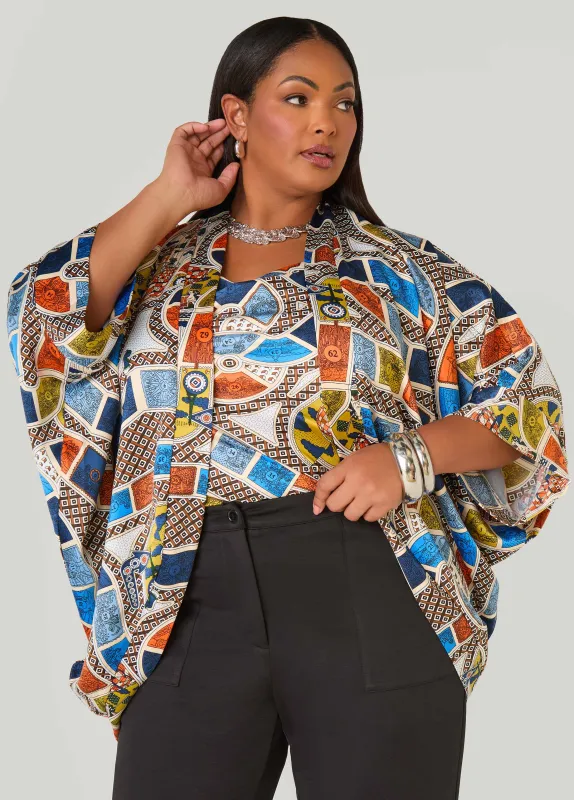 Board Print Satin Kimono sold by Ashley Stewart