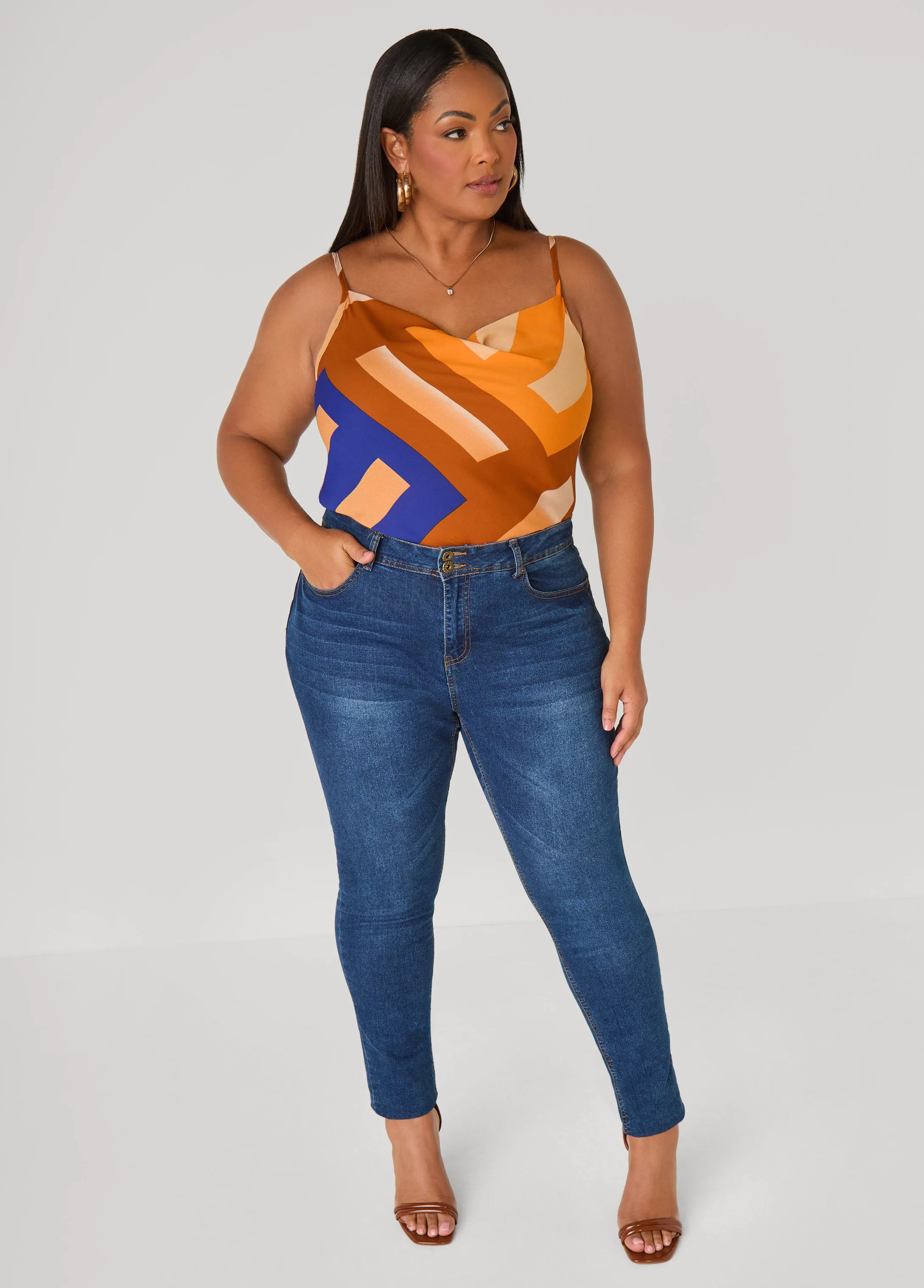 Geo Print Cowl Neck Cami sold by Ashley Stewart product image thumbnail 4