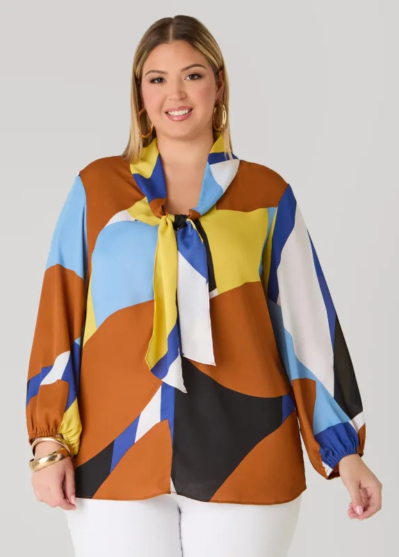 Knotted Abstract Print Blouse sold by Ashley Stewart