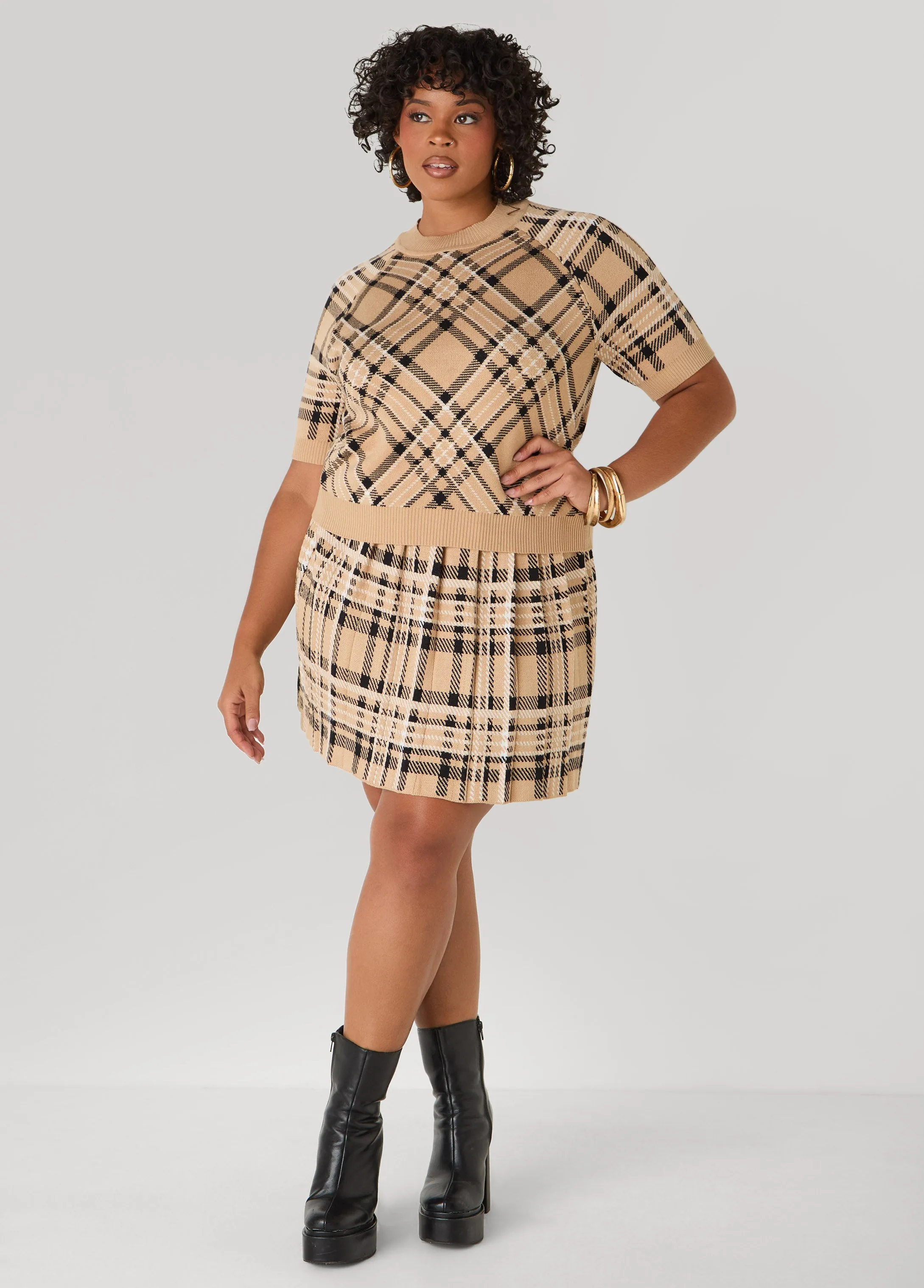 Pleated Plaid Mini Skirt sold by Ashley Stewart product image thumbnail 2