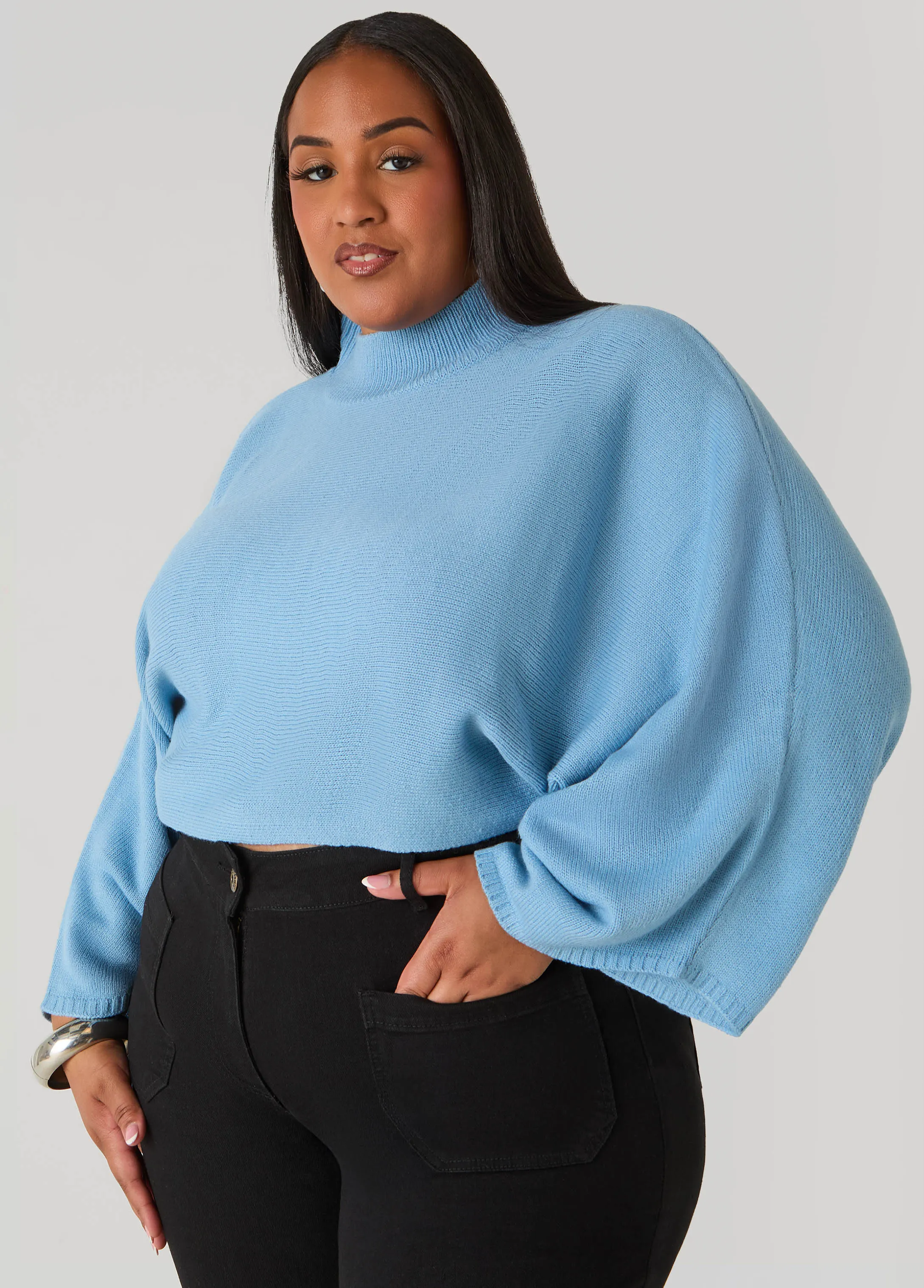 Cropped Mock Neck Sweater sold by Ashley Stewart