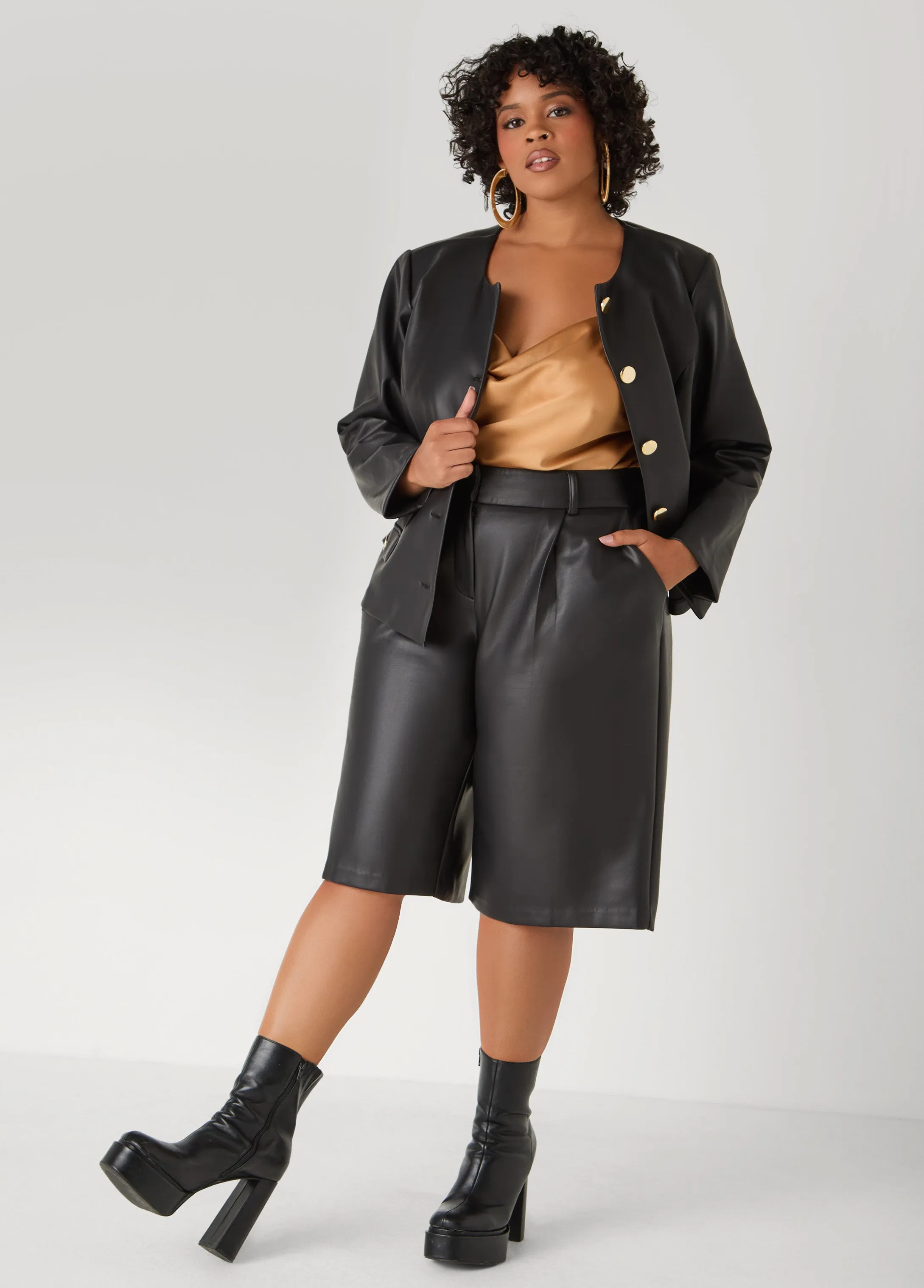 Pleated Faux Leather Shorts sold by Ashley Stewart product image thumbnail 3