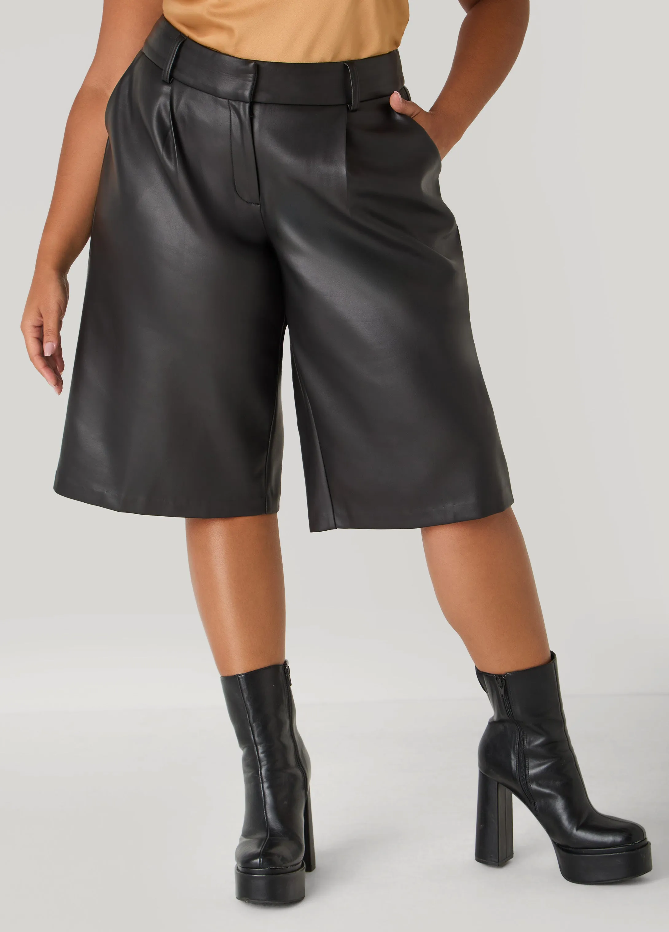 Pleated Faux Leather Shorts sold by Ashley Stewart product image thumbnail 4