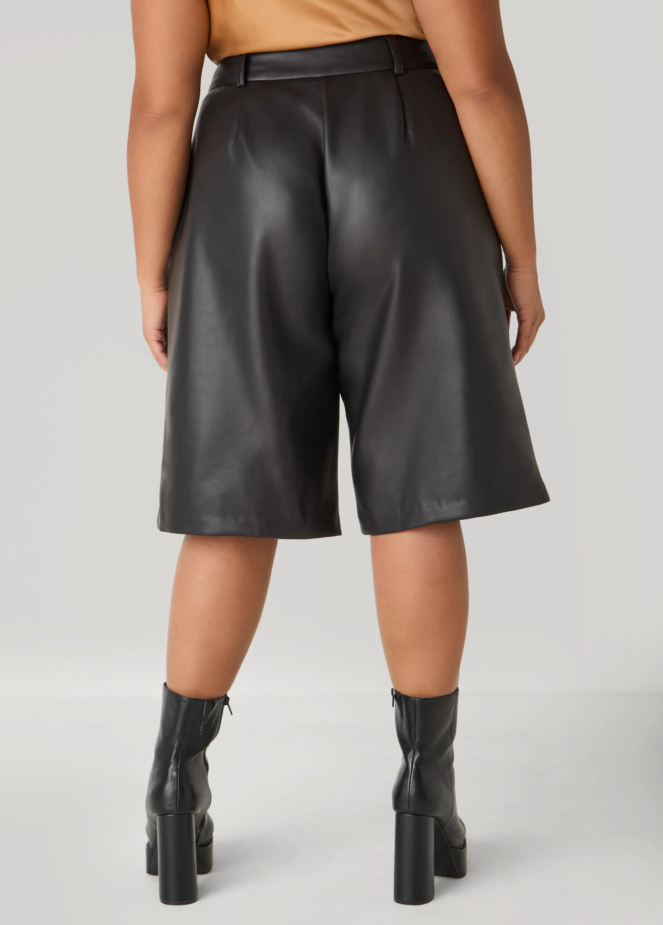 Pleated Faux Leather Shorts sold by Ashley Stewart product image thumbnail 2