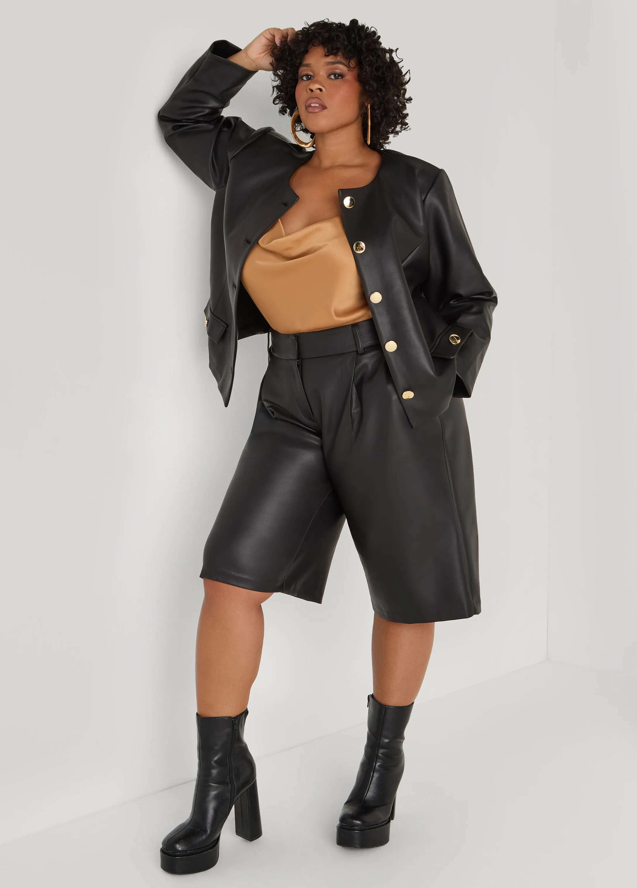 Pleated Faux Leather Shorts sold by Ashley Stewart