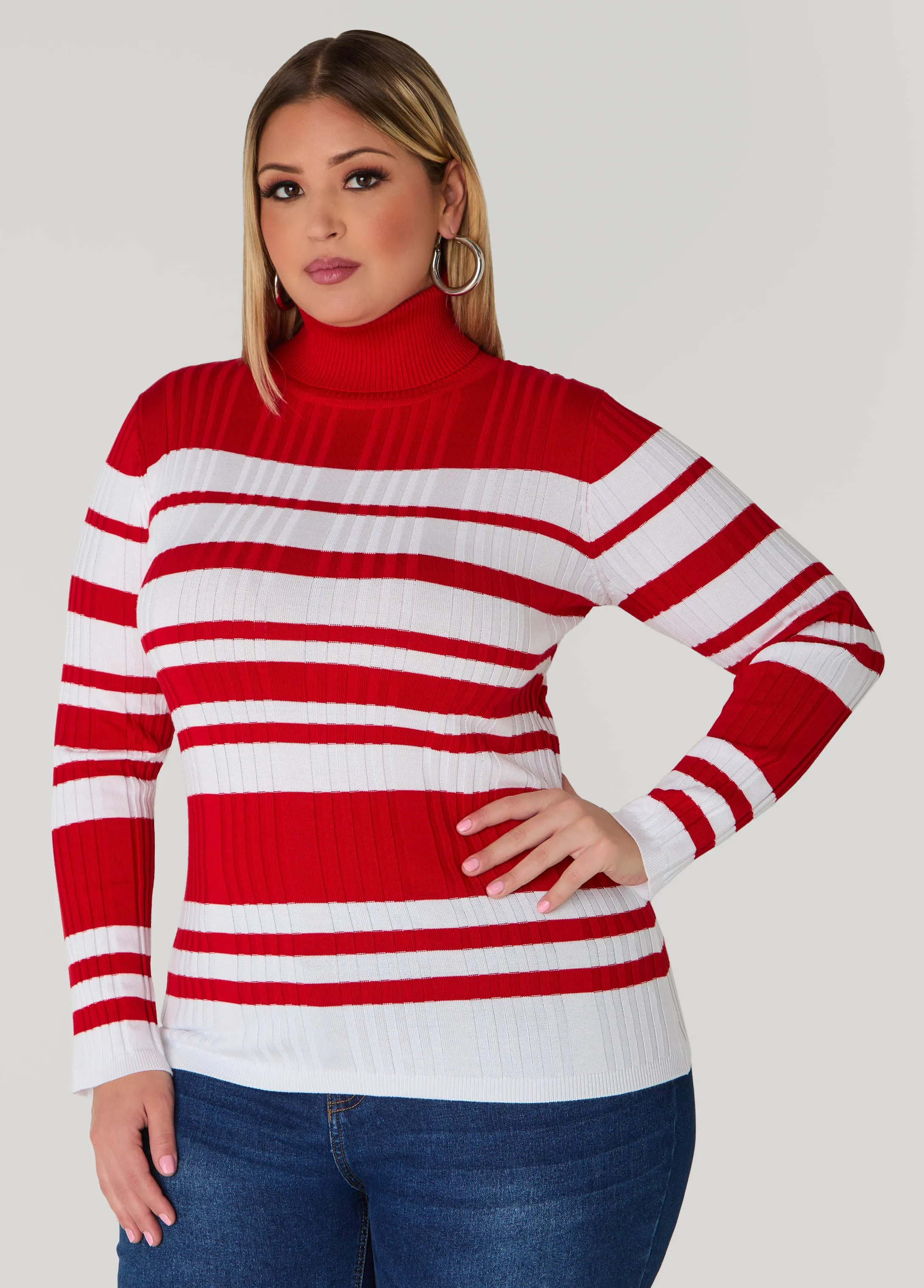 Turtleneck Striped Sweater sold by Ashley Stewart