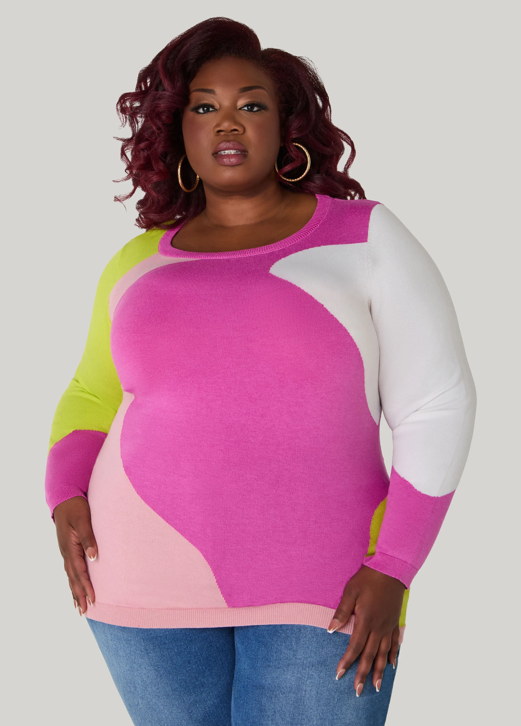 Patchwork Colorblock Sweater sold by Ashley Stewart