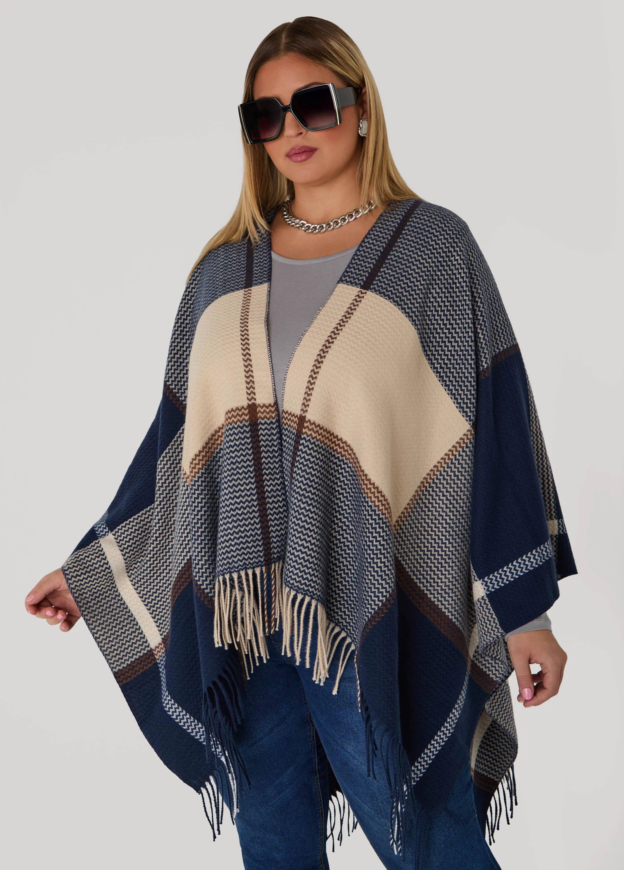 Chevron Plaid Poncho sold by Ashley Stewart product image thumbnail 4