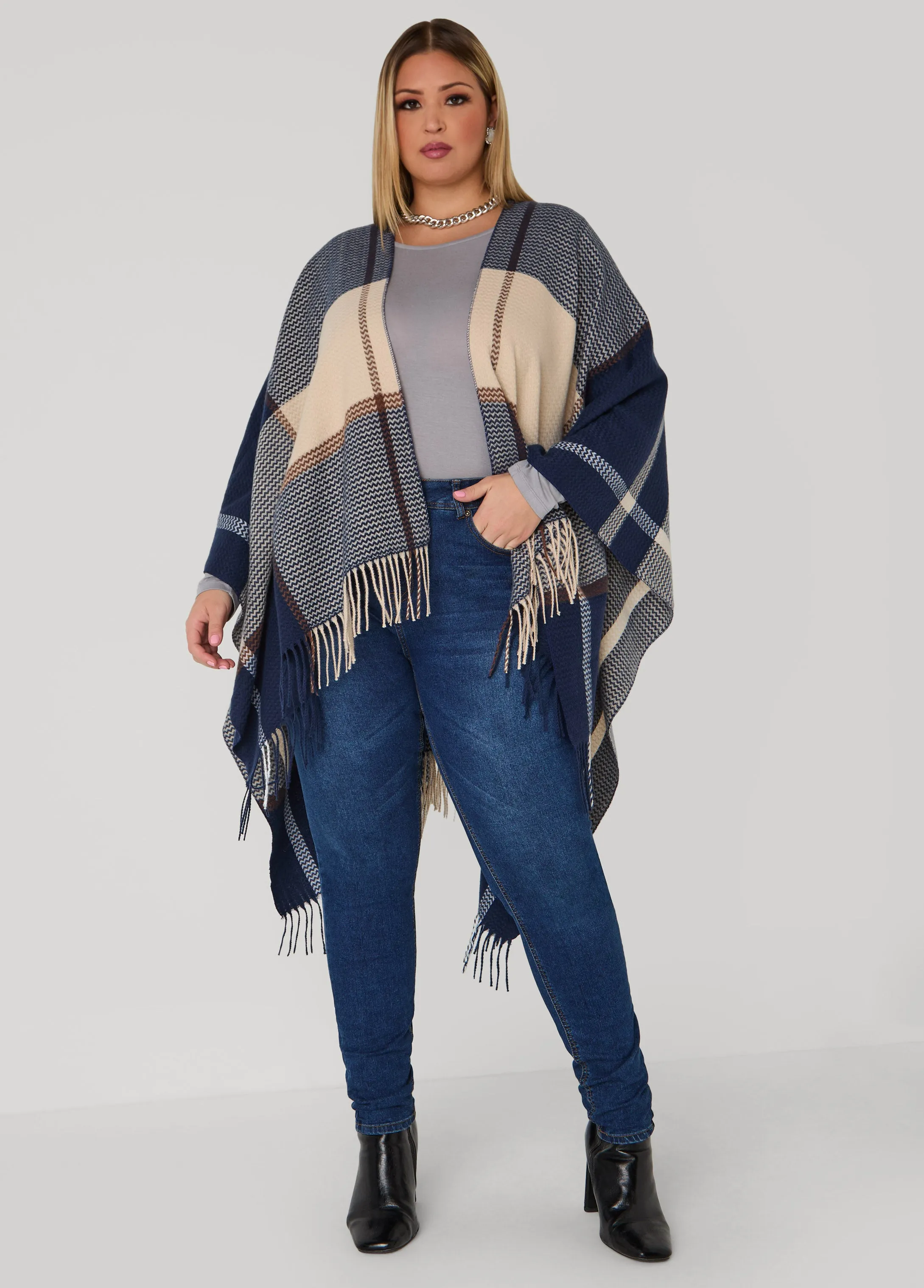 Chevron Plaid Poncho sold by Ashley Stewart