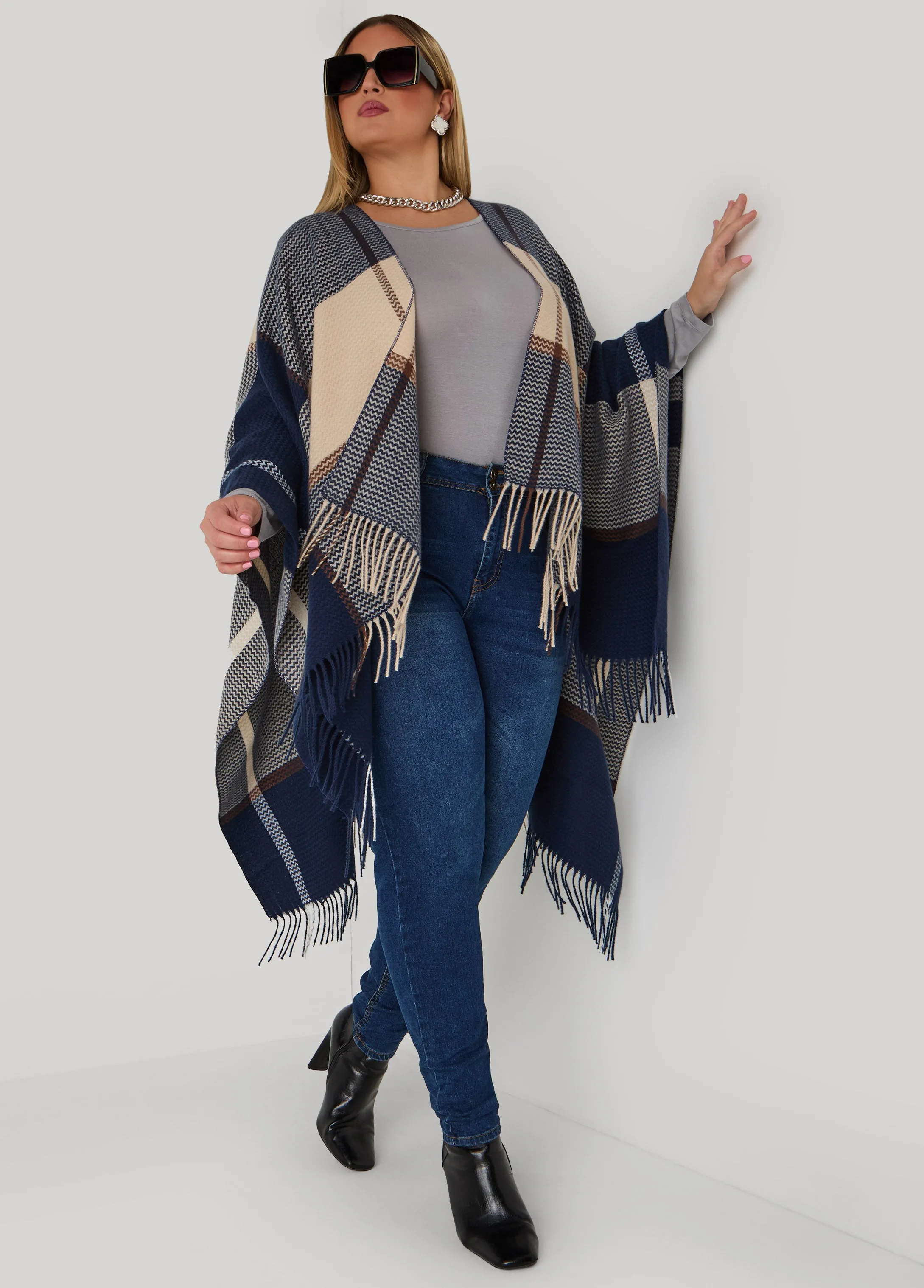 Chevron Plaid Poncho sold by Ashley Stewart product image thumbnail 3