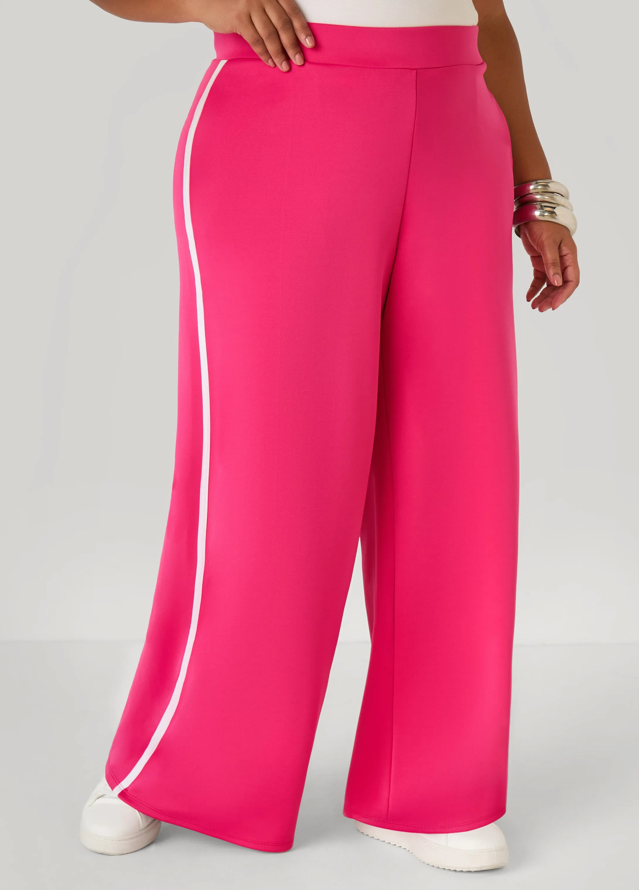 Striped Trim Wide Leg Track Pants sold by Ashley Stewart product image thumbnail 3