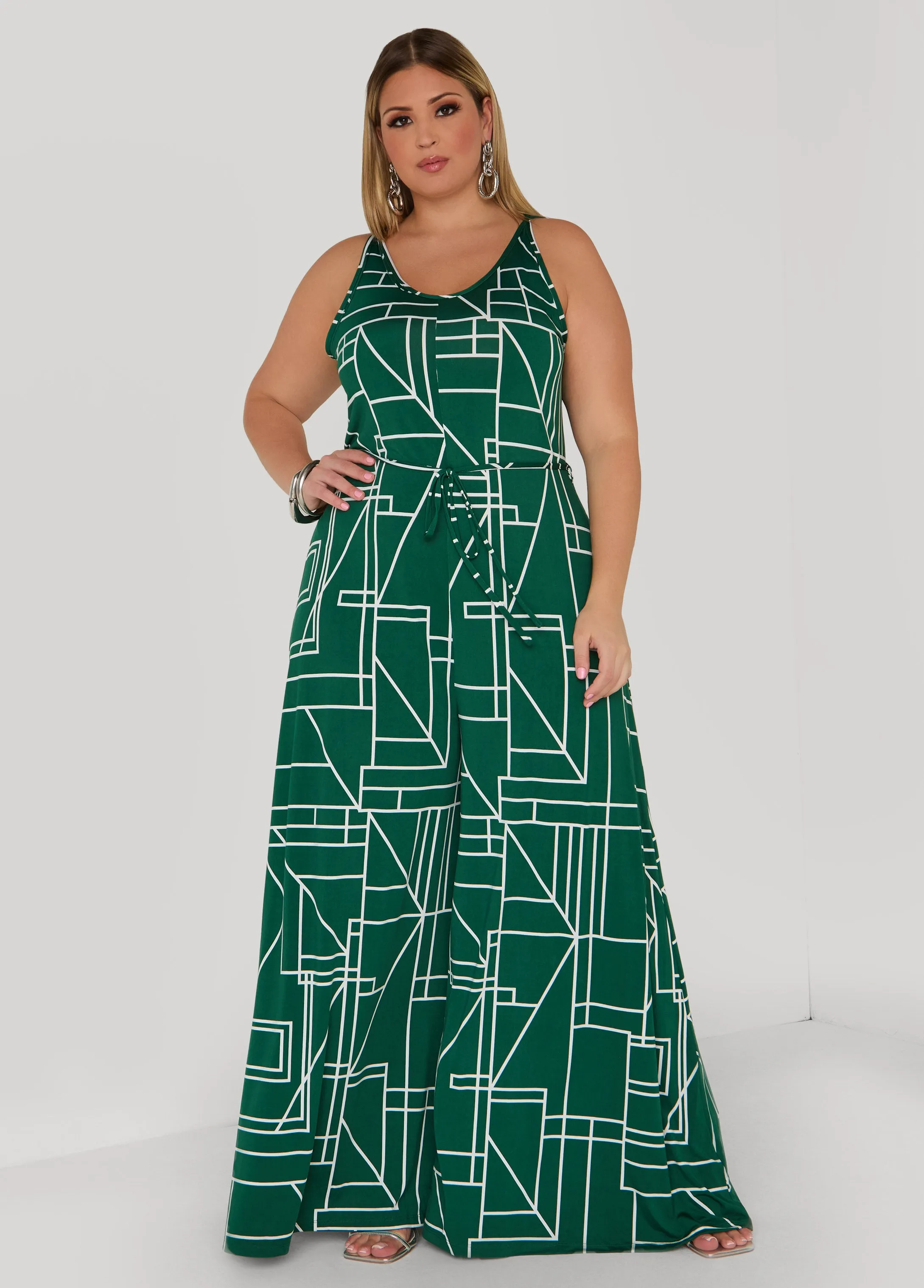 Geo Print Wide Leg Jumpsuit sold by Ashley Stewart