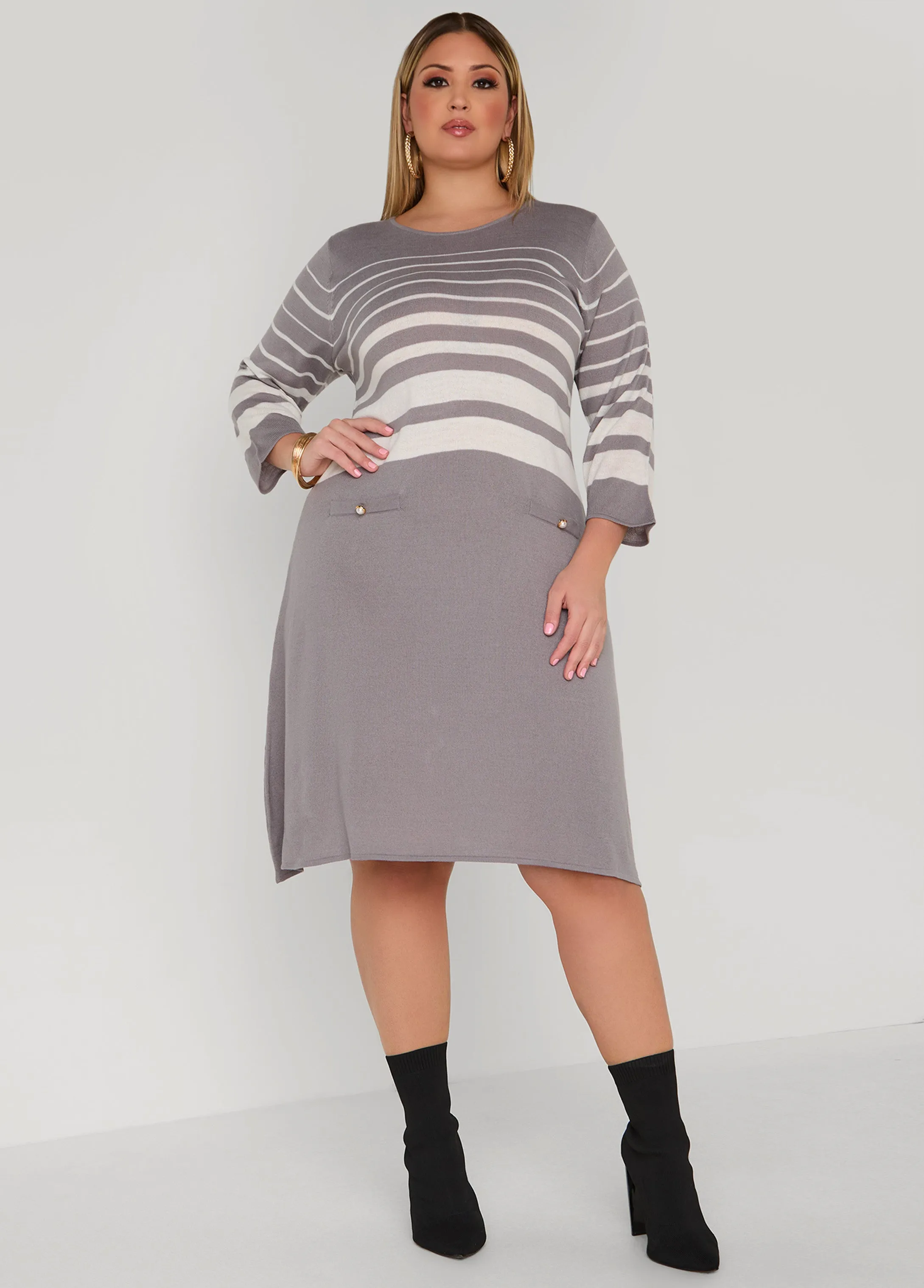 Striped Sweater A Line Dress sold by Ashley Stewart