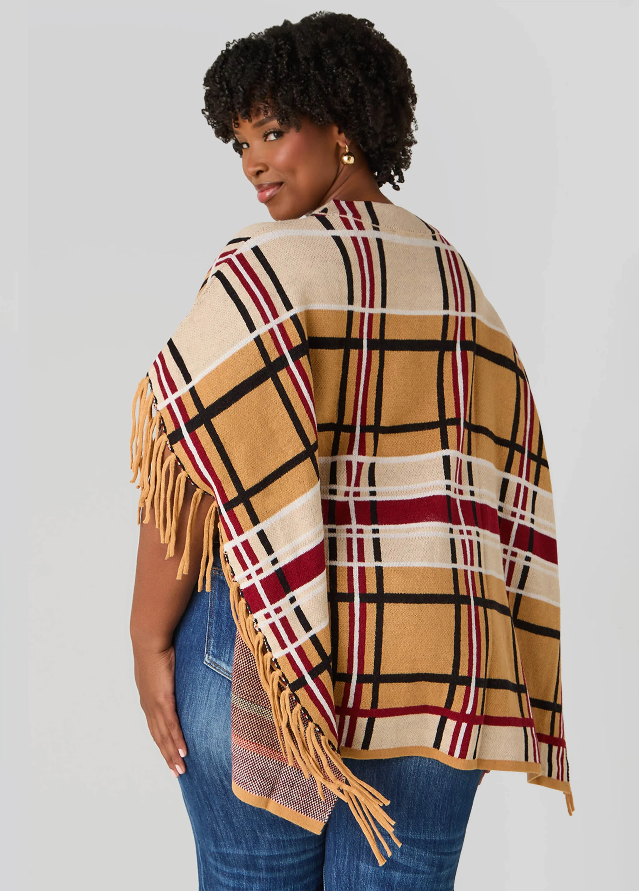 Fringed Plaid Poncho sold by Ashley Stewart product image thumbnail 4