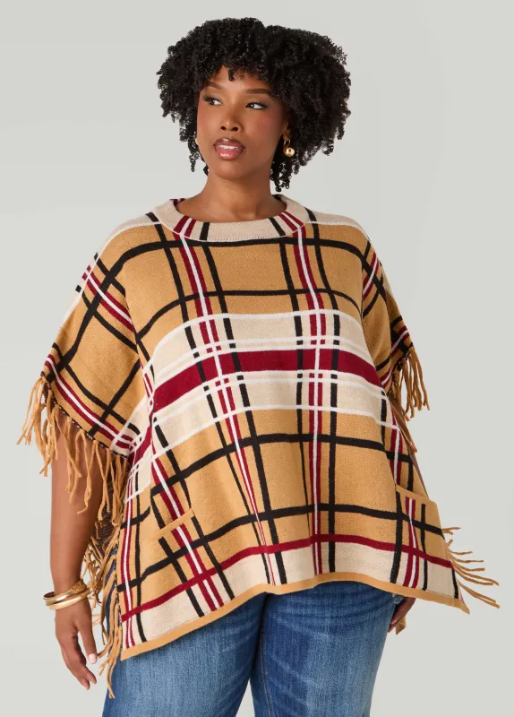 Fringed Plaid Poncho sold by Ashley Stewart