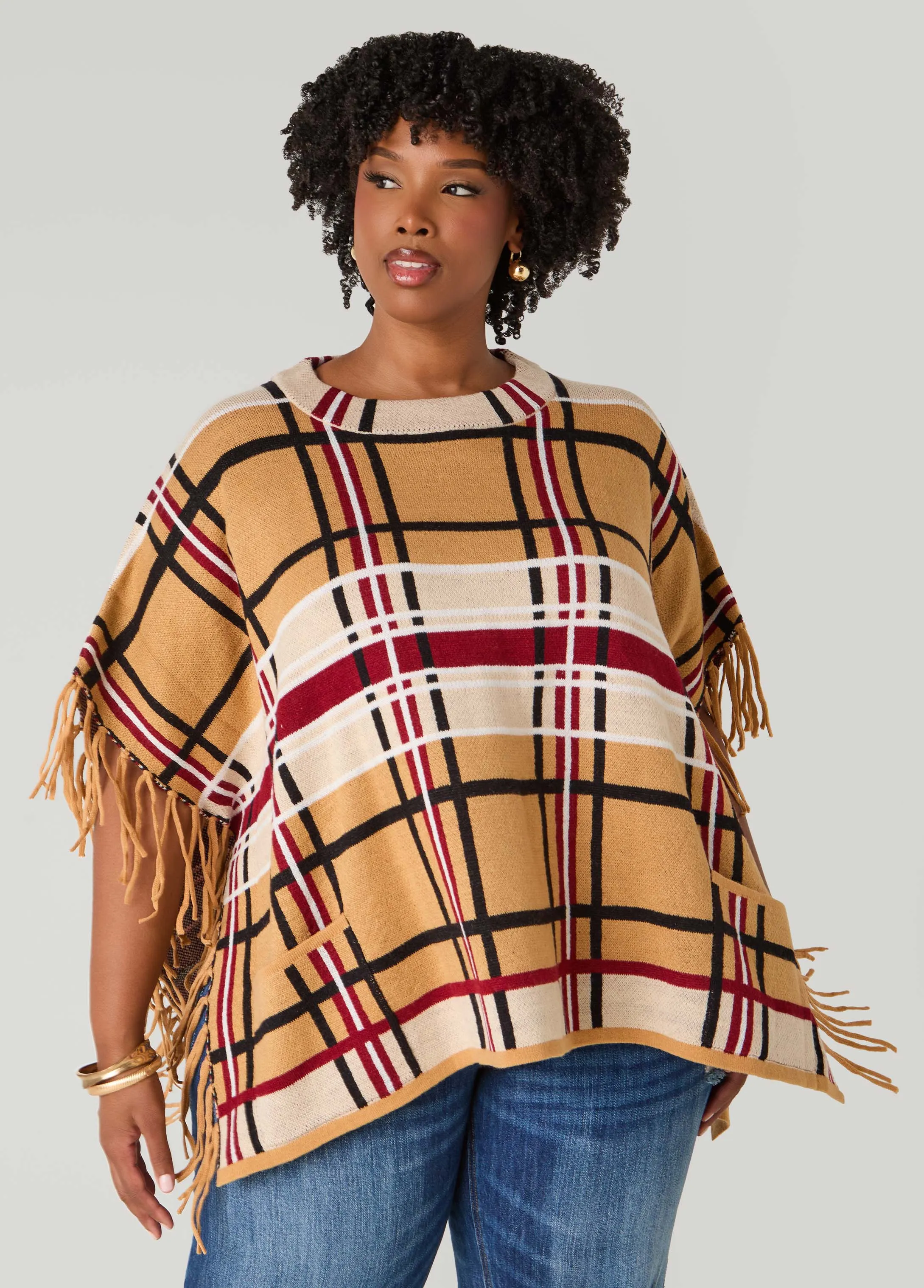 Fringed Plaid Poncho sold by Ashley Stewart
