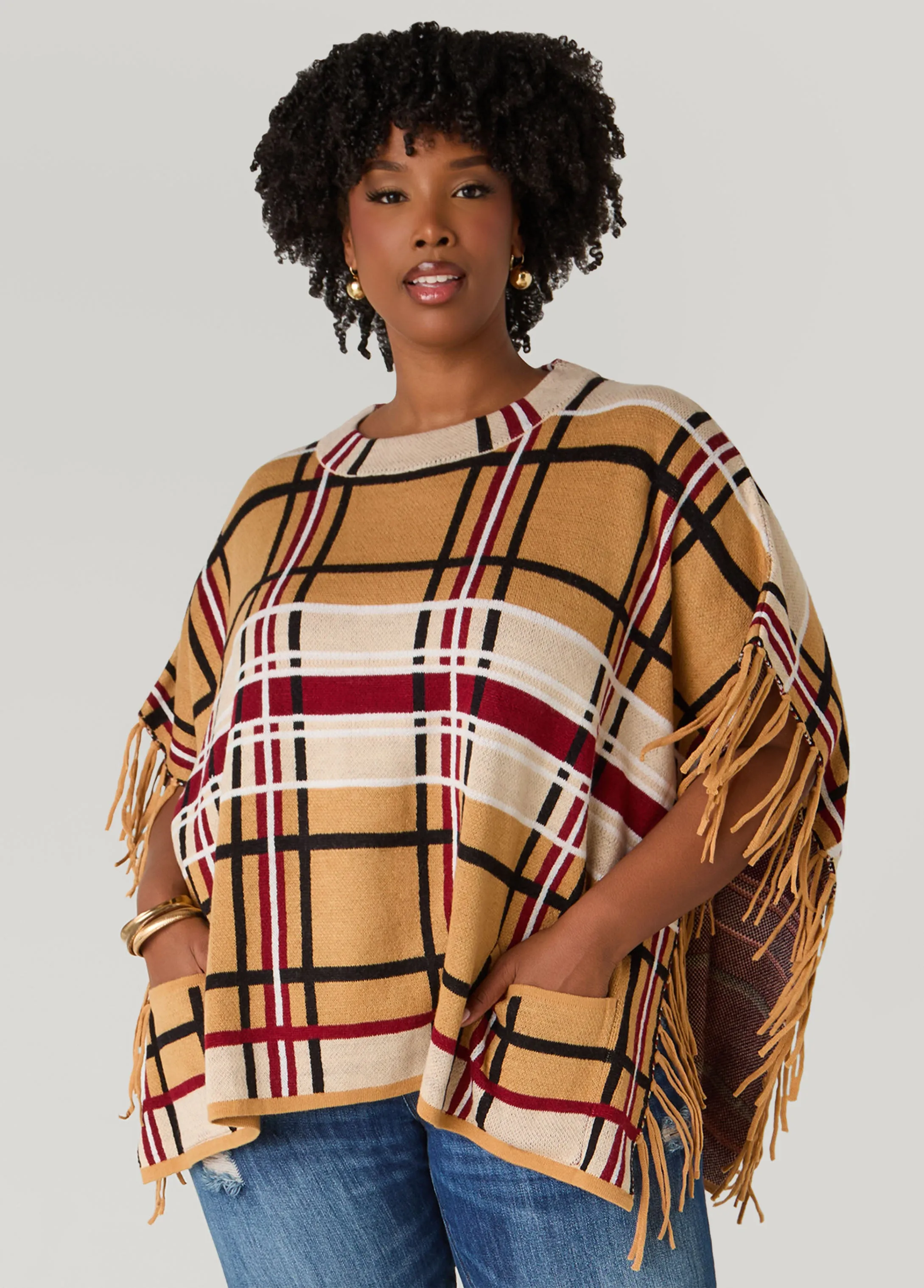Fringed Plaid Poncho sold by Ashley Stewart product image thumbnail 3