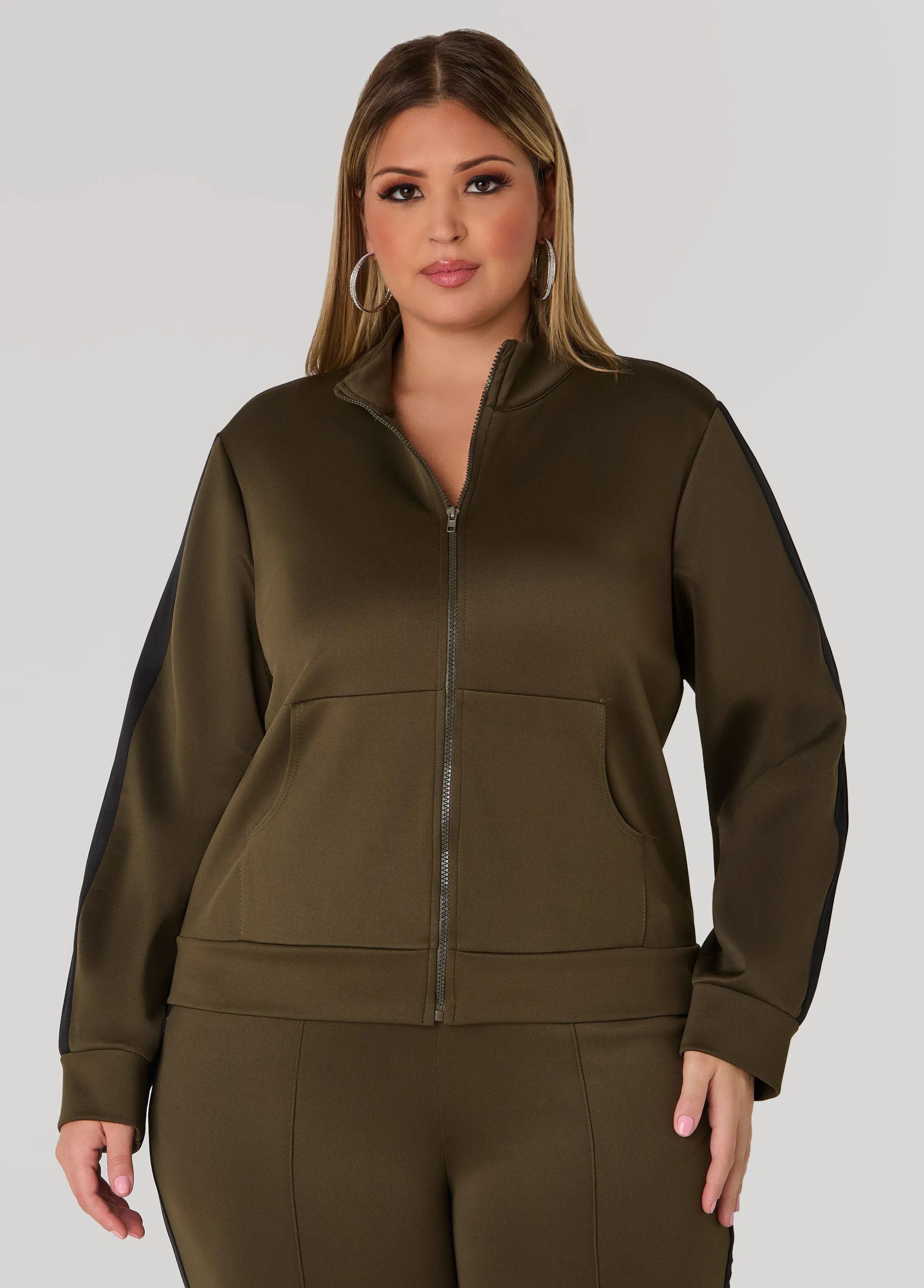 Stripe Zip Front Track Jacket sold by Ashley Stewart product image thumbnail 2