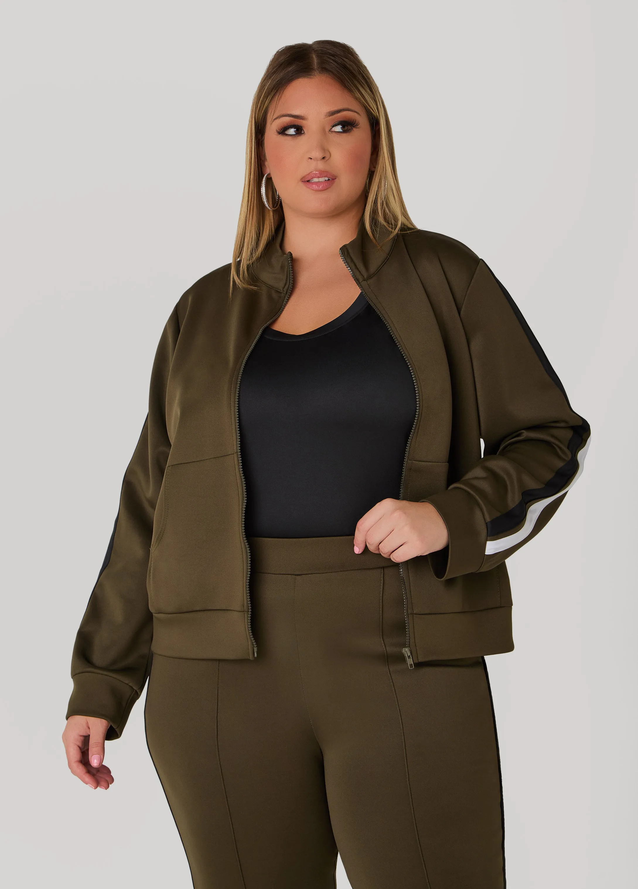 Stripe Zip Front Track Jacket sold by Ashley Stewart