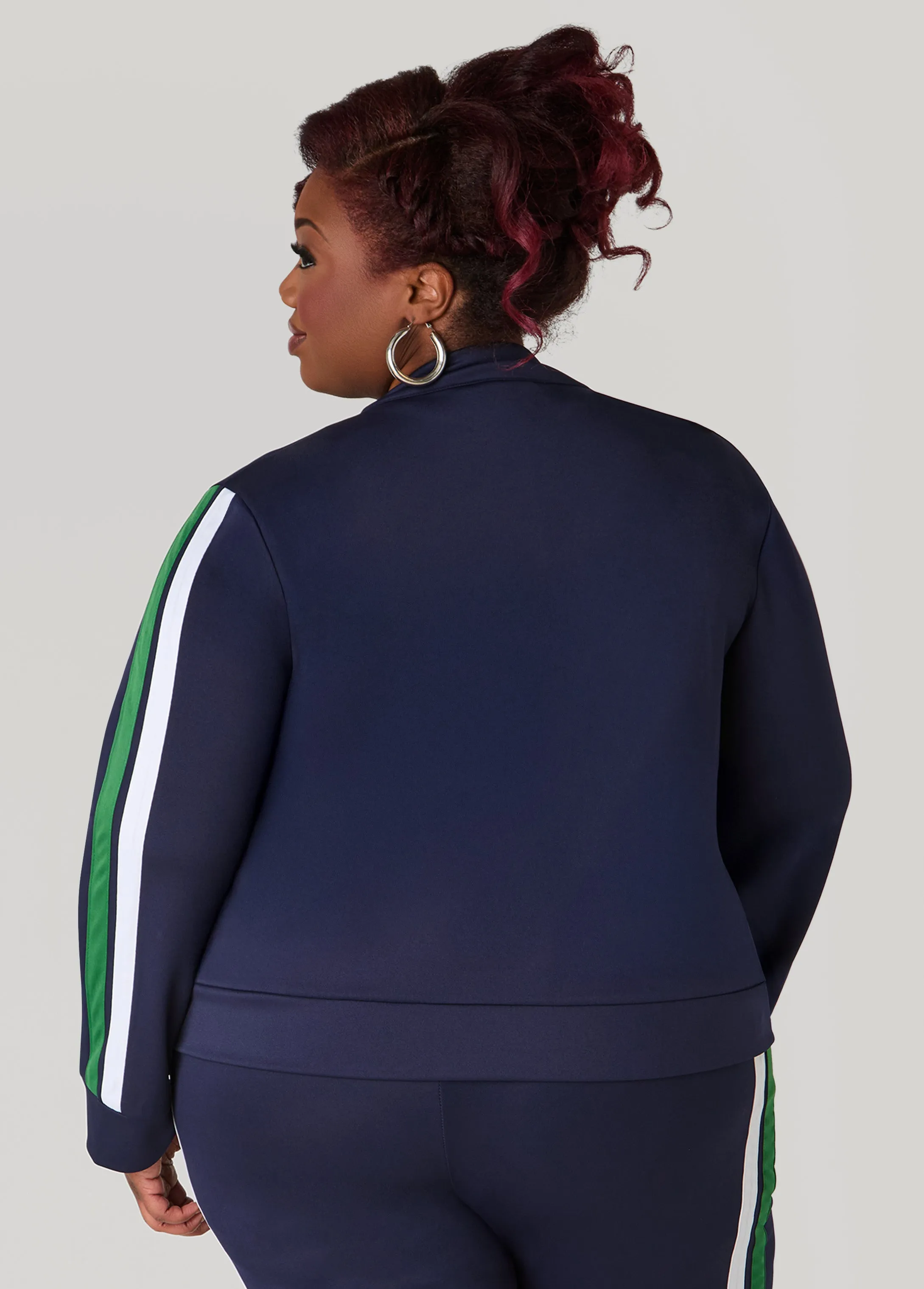 Zip Front Striped Track Jacket sold by Ashley Stewart product image thumbnail 4