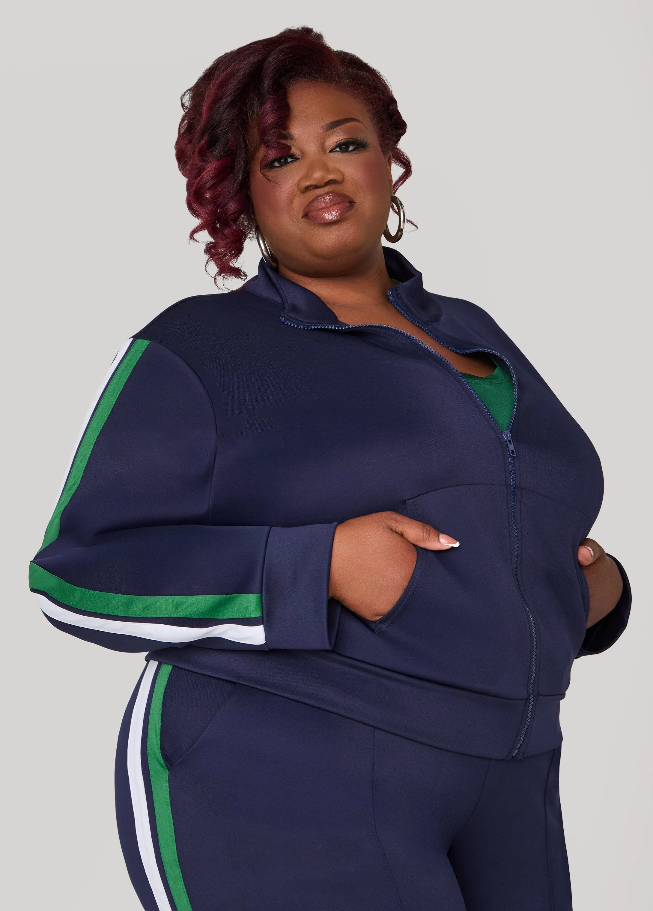 Zip Front Striped Track Jacket sold by Ashley Stewart product image thumbnail 2