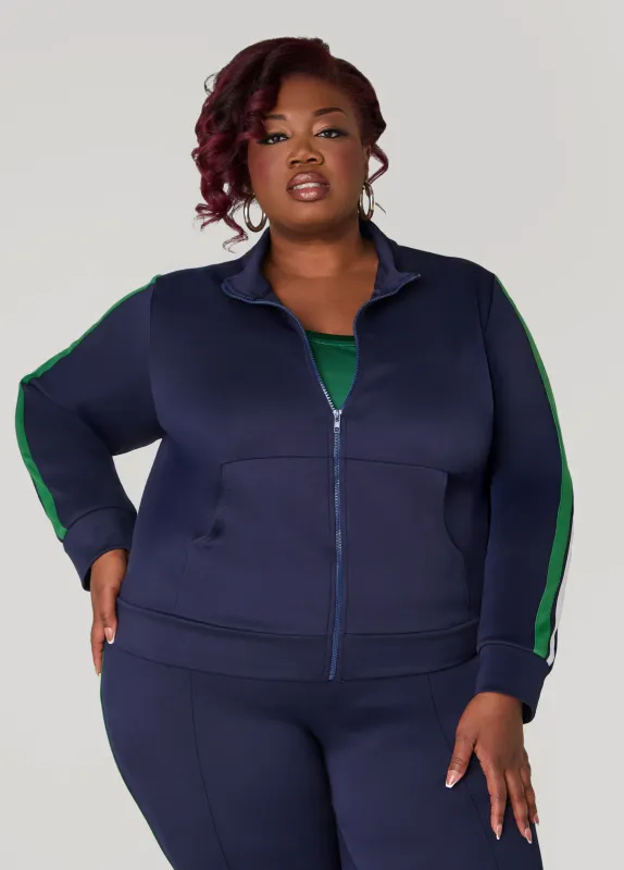 Zip Front Striped Track Jacket sold by Ashley Stewart