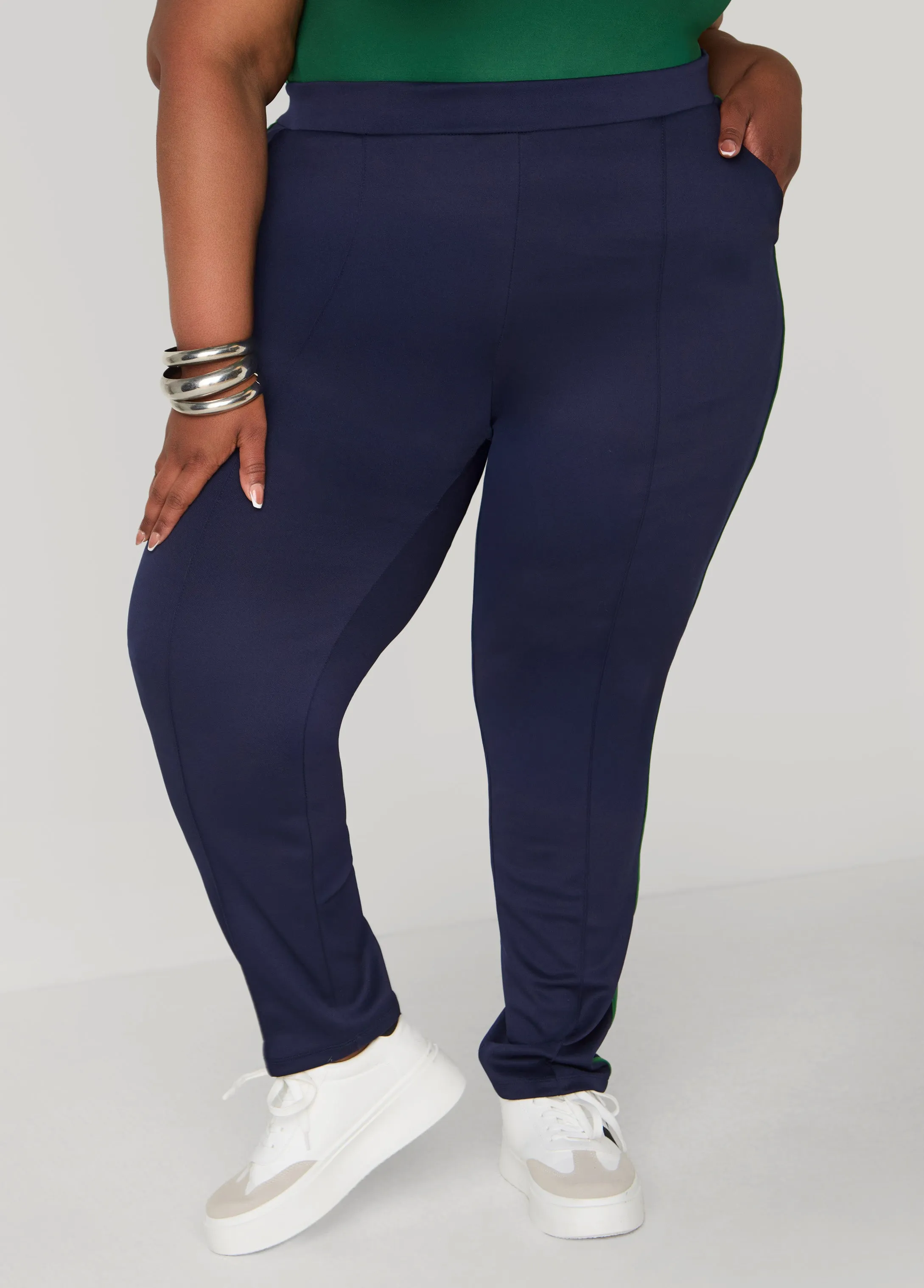 Striped Pintucked Leggings sold by Ashley Stewart