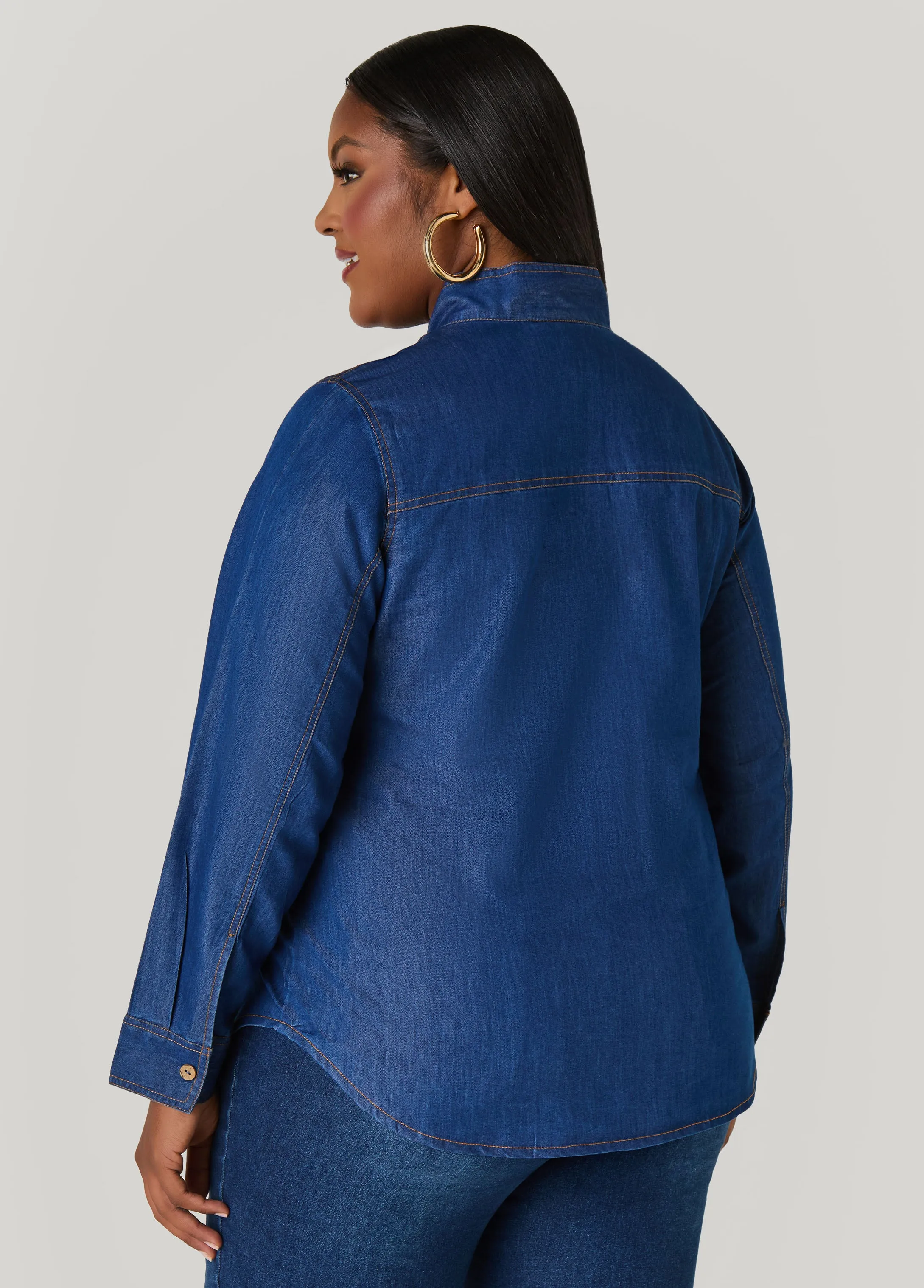 Tie Neck Denim Shirt sold by Ashley Stewart product image thumbnail 4