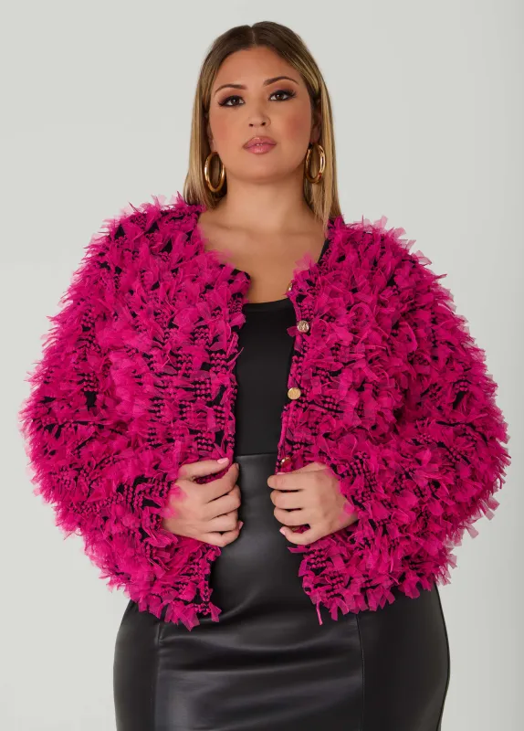 Fringe Detailed Mesh Jacket sold by Ashley Stewart