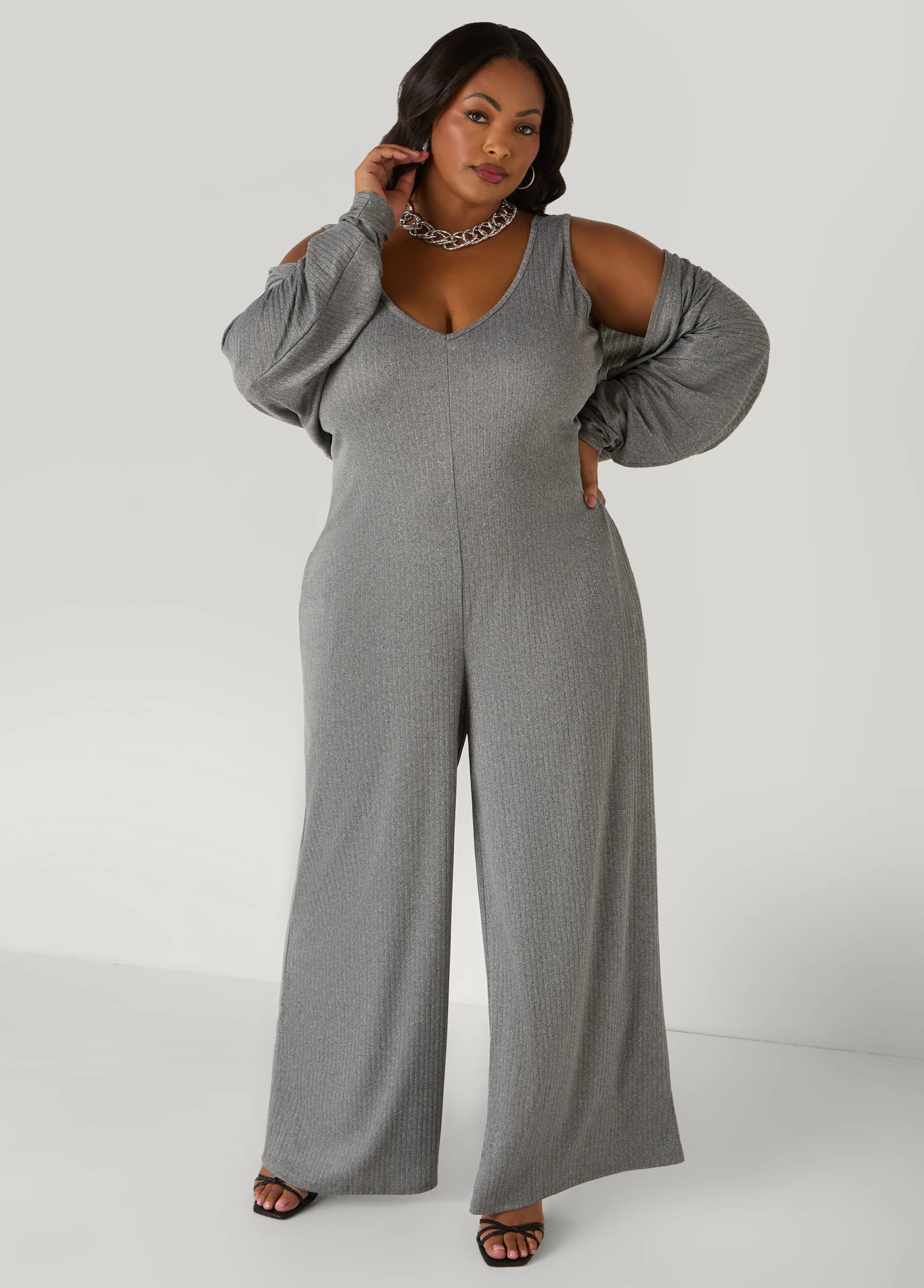 Ribbed Wide Leg Jumpsuit sold by Ashley Stewart