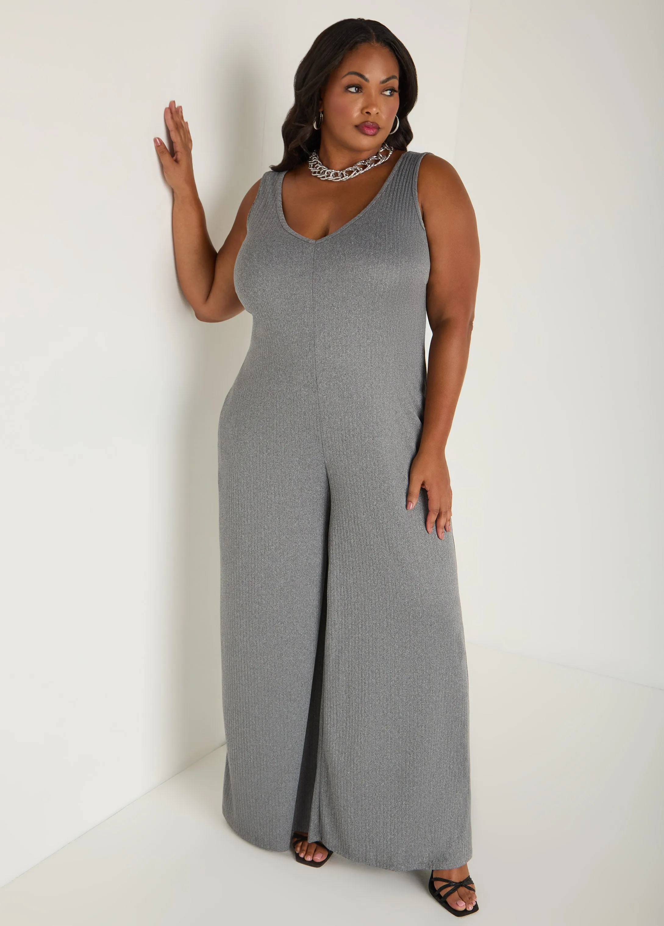 Ribbed Wide Leg Jumpsuit sold by Ashley Stewart product image thumbnail 4