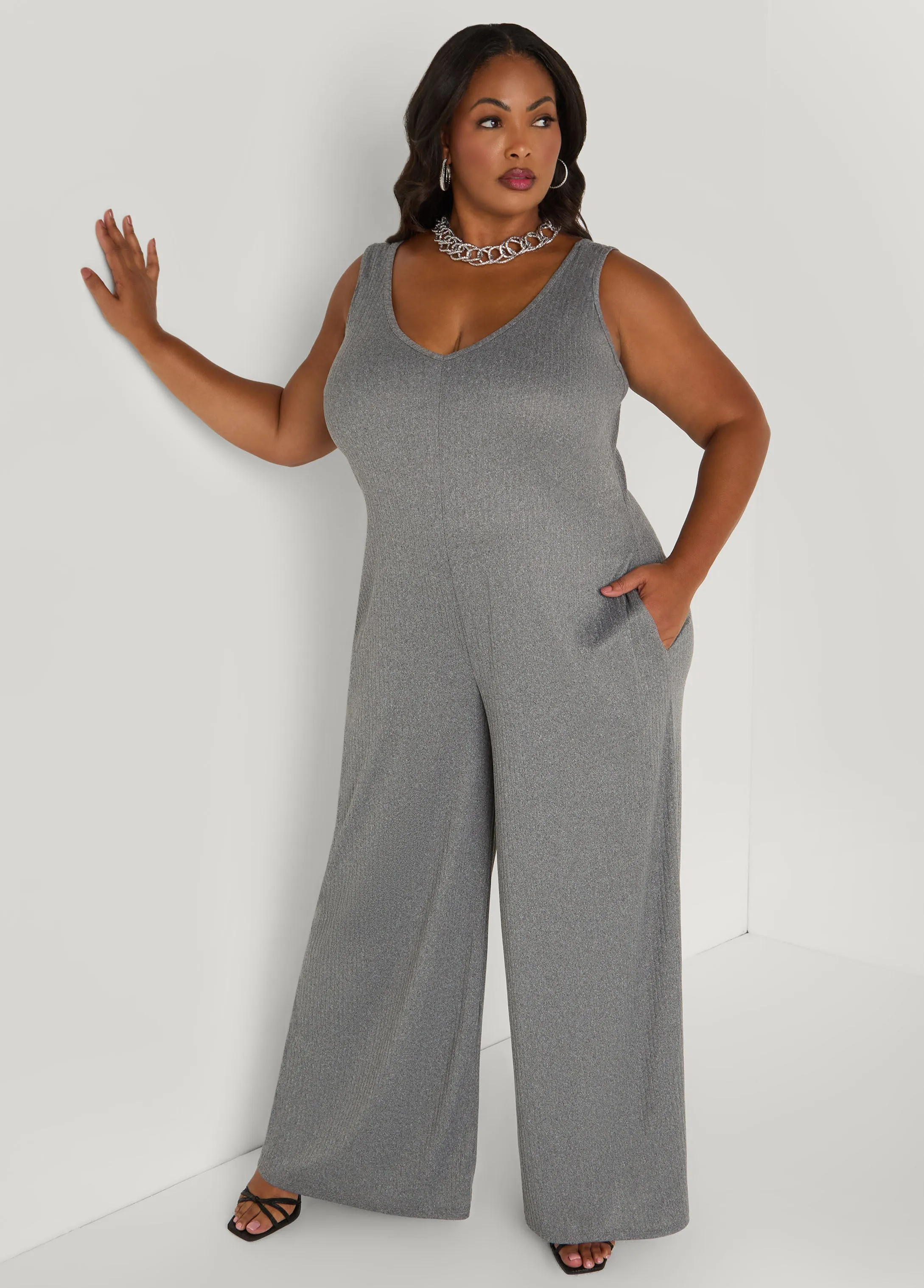 Ribbed Wide Leg Jumpsuit sold by Ashley Stewart product image thumbnail 2
